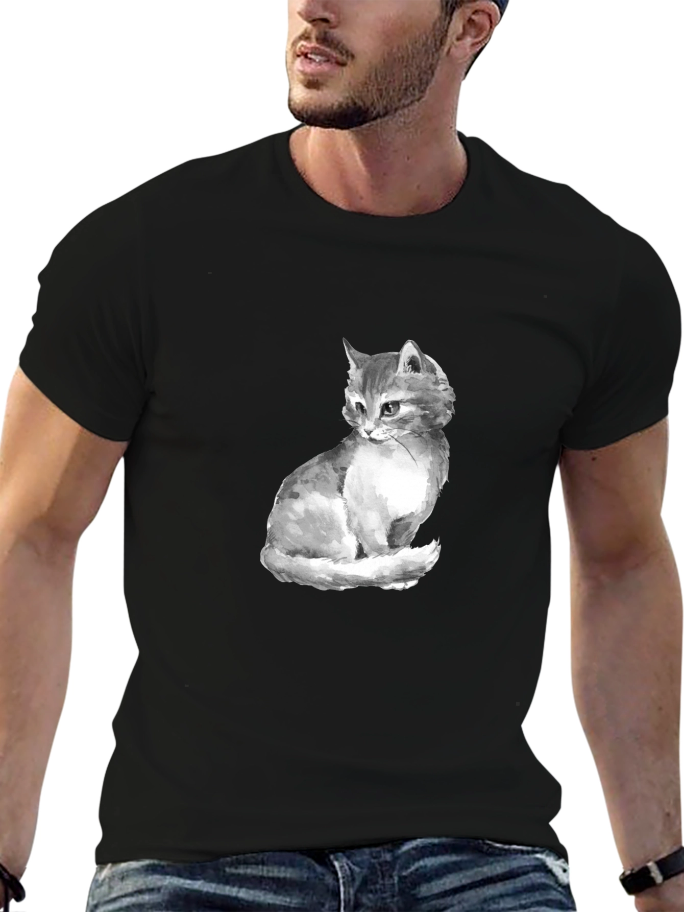 Cat Portrait Graphic Tee - Black Unisex T-Shirt
