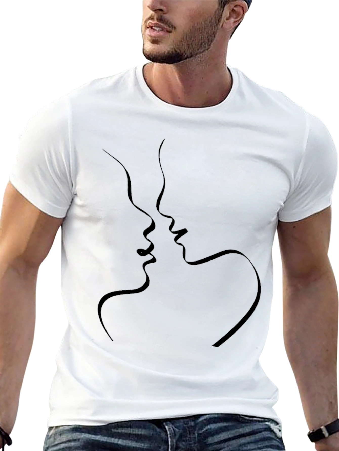 Minimalist Kissing Faces Black T-Shirt