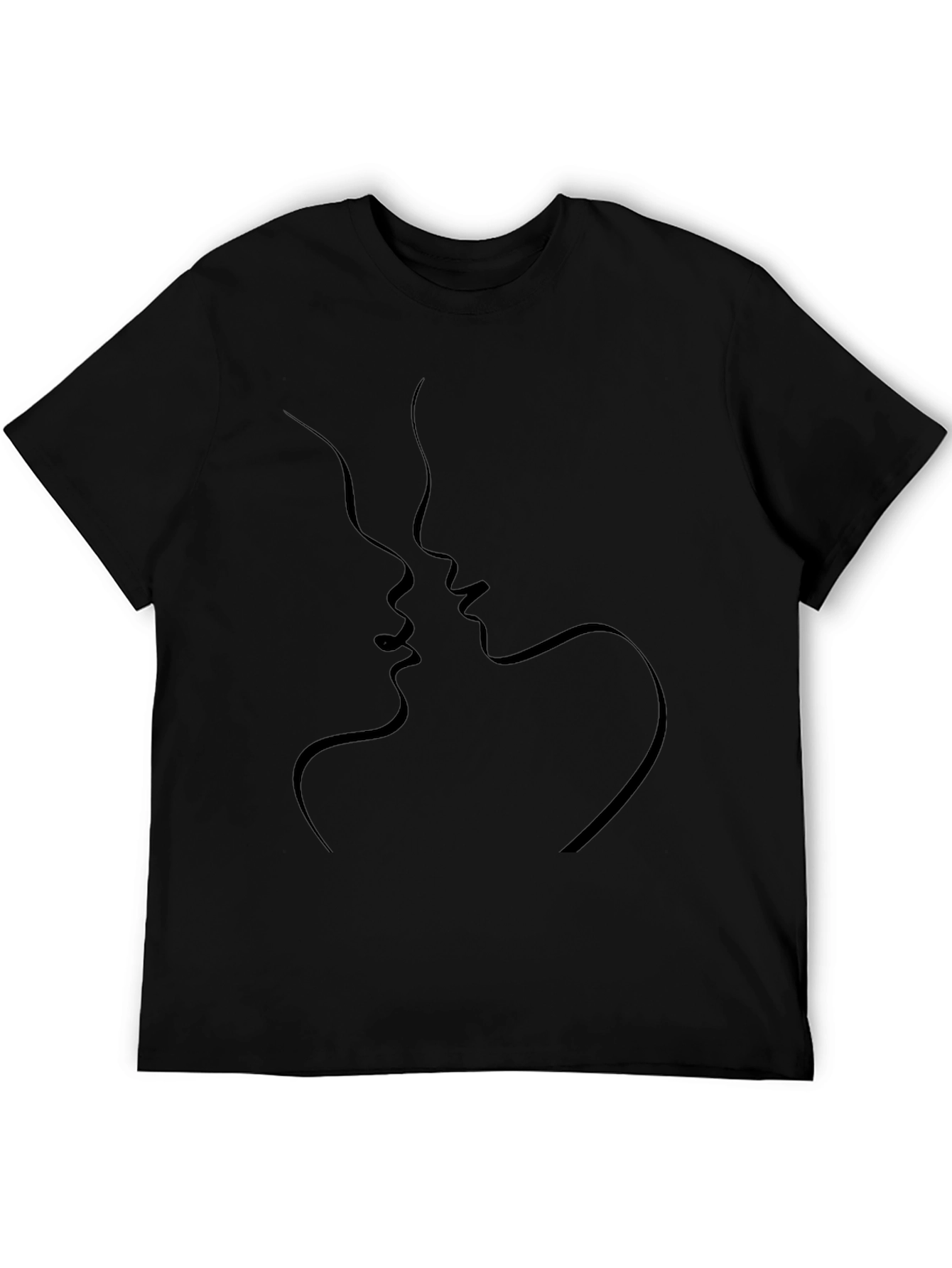 Minimalist Kissing Faces Black T-Shirt