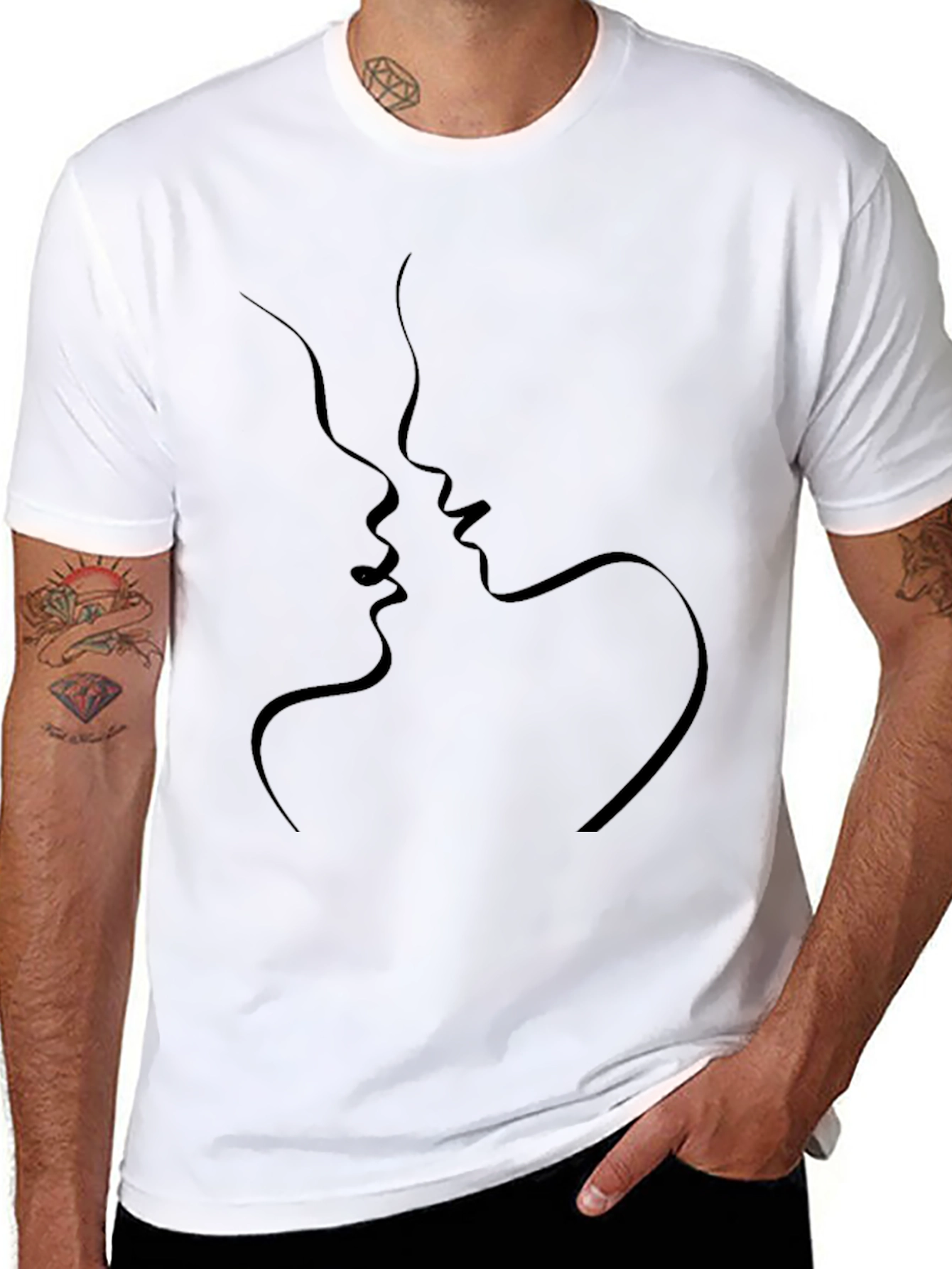 Minimalist Kissing Faces Black T-Shirt