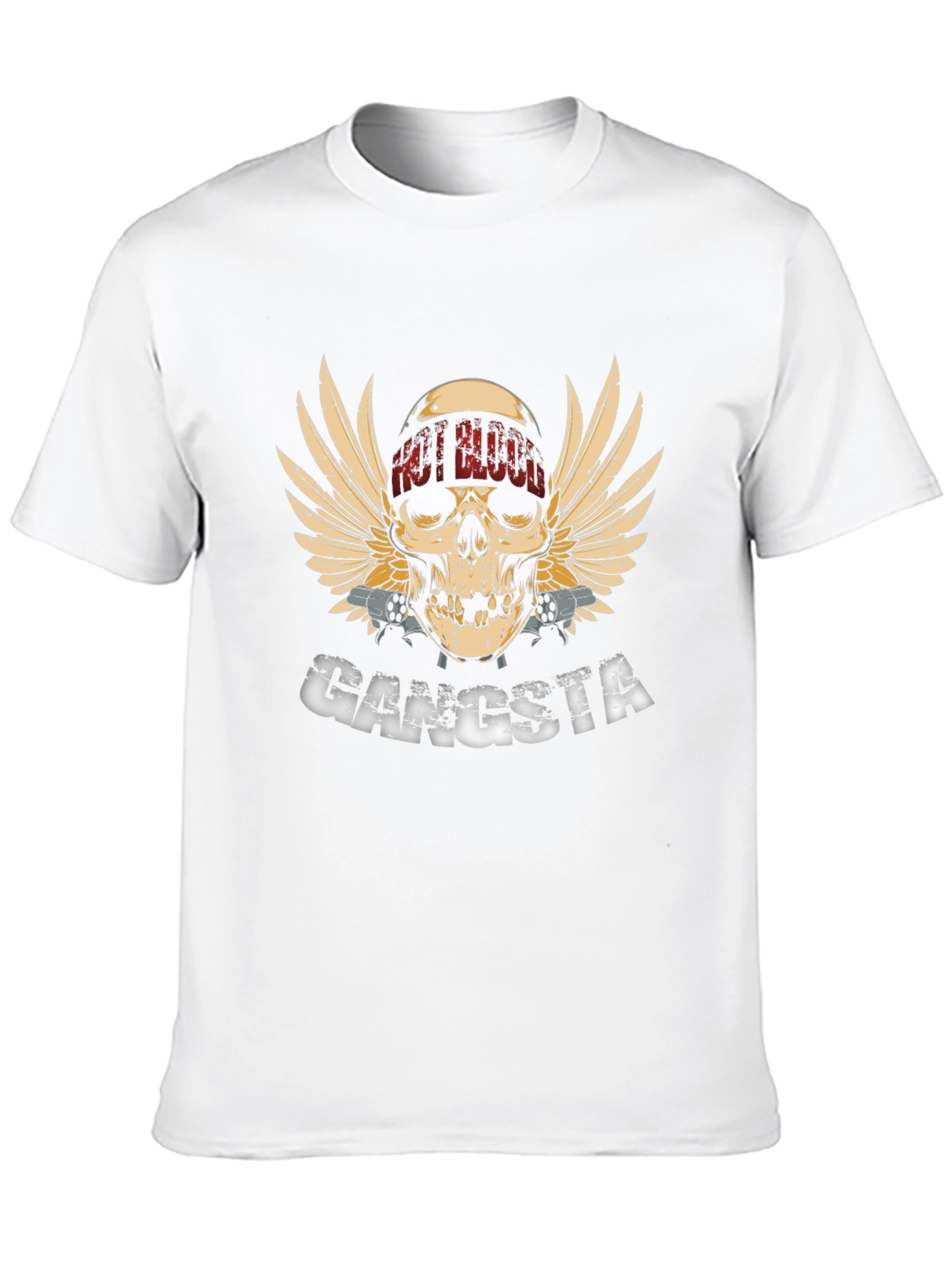 Gangsta Skull Wings Graphic Black T-Shirt