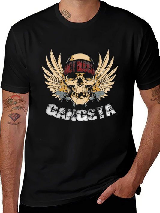 Gangsta Skull Wings Graphic Black T-Shirt