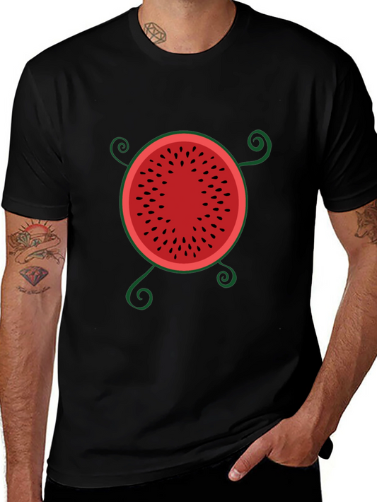 Whimsical Watermelon Graphic Tee - Black Cotton T-Shirt
