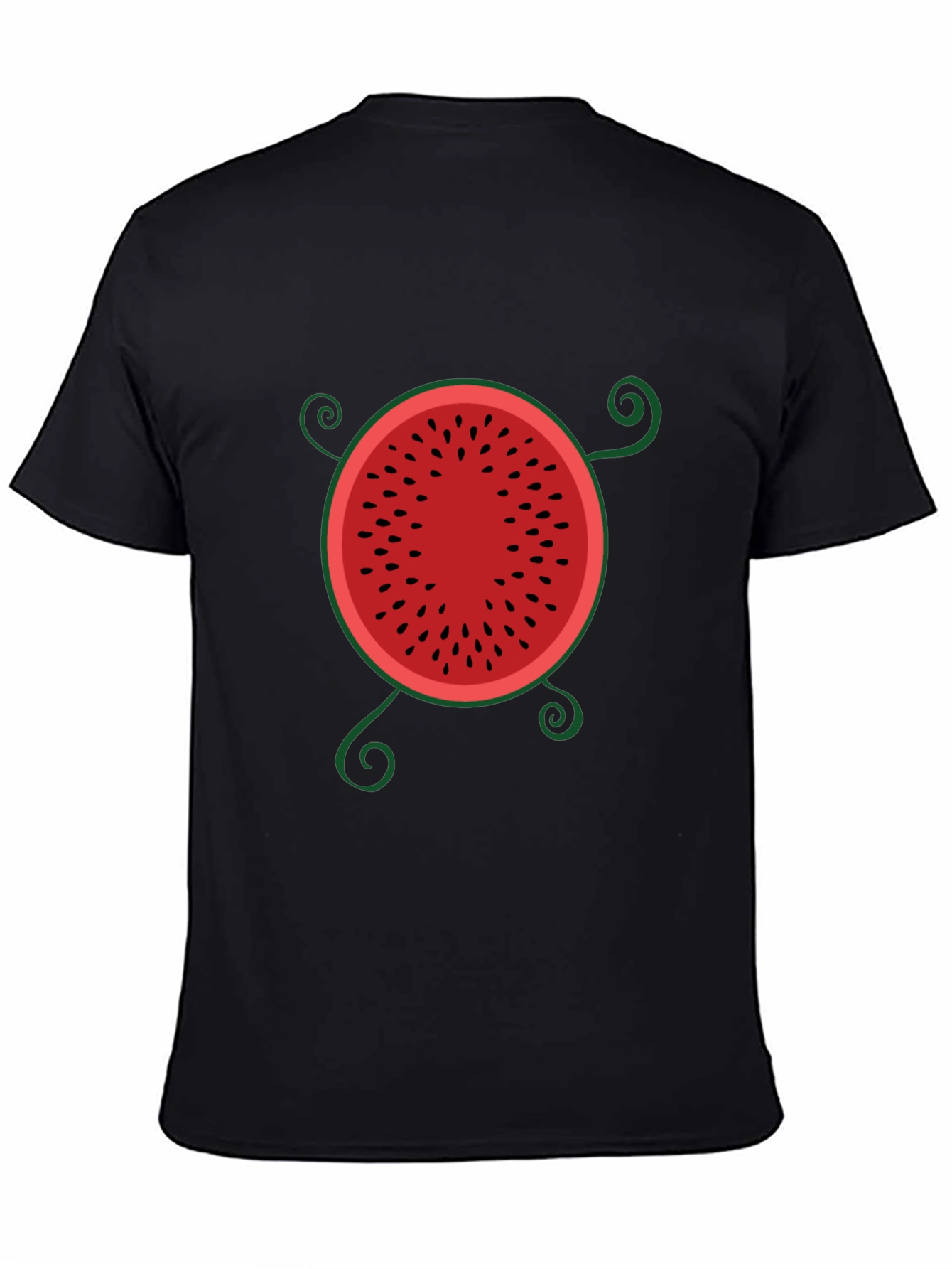 Whimsical Watermelon Graphic Tee - Black Cotton T-Shirt