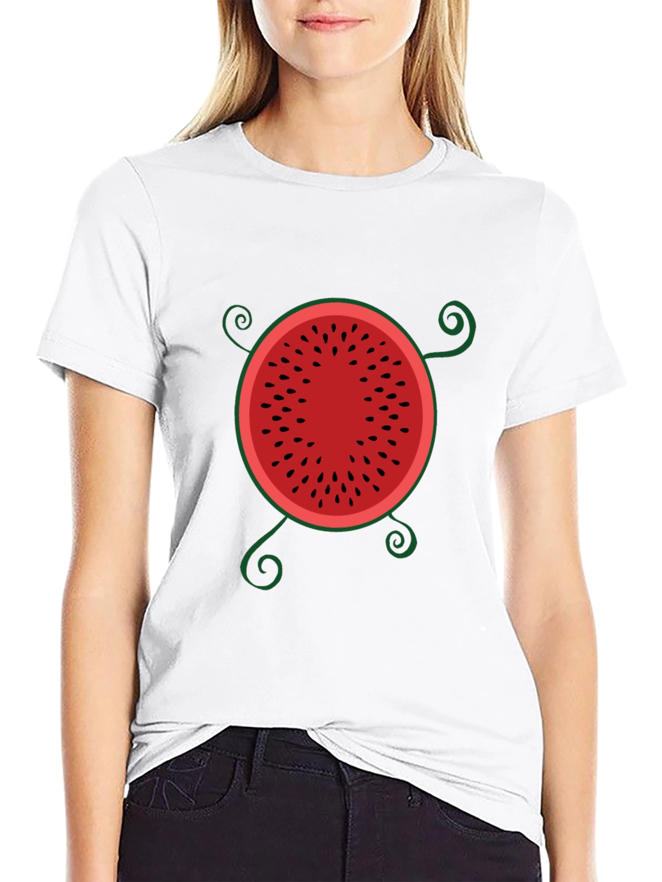 Whimsical Watermelon Graphic Tee - Black Cotton T-Shirt