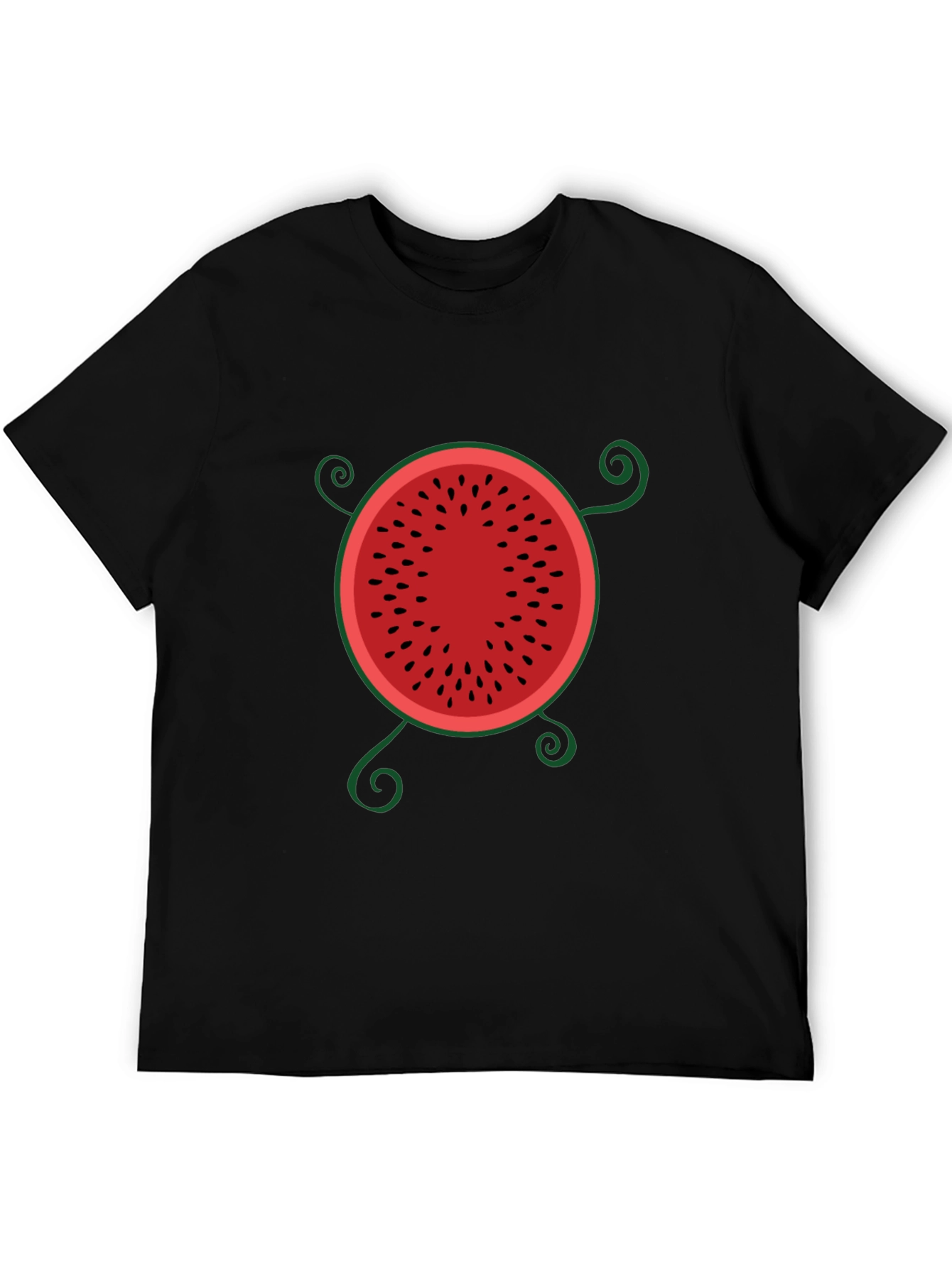 Whimsical Watermelon Graphic Tee - Black Cotton T-Shirt