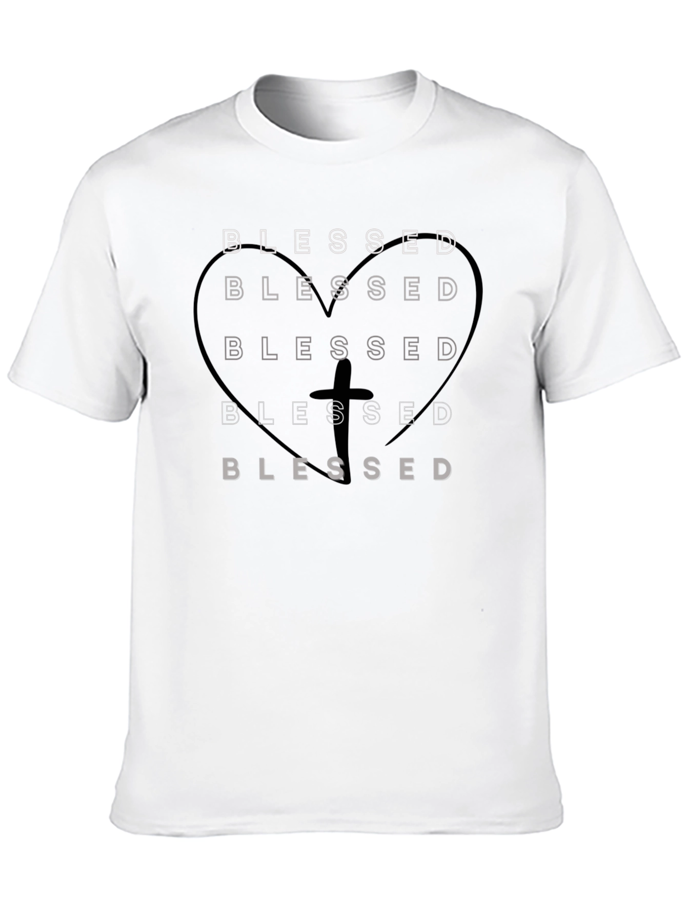 Blessed Heart Cross Graphic Black T-Shirt