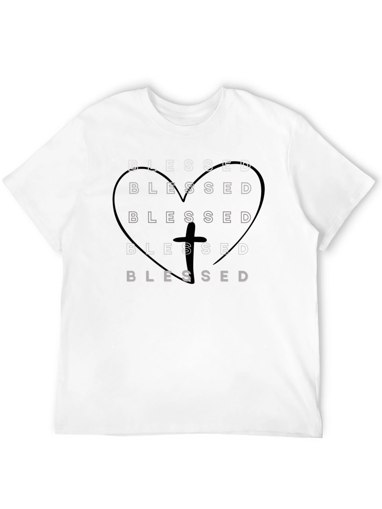 Blessed Heart Cross Graphic Black T-Shirt