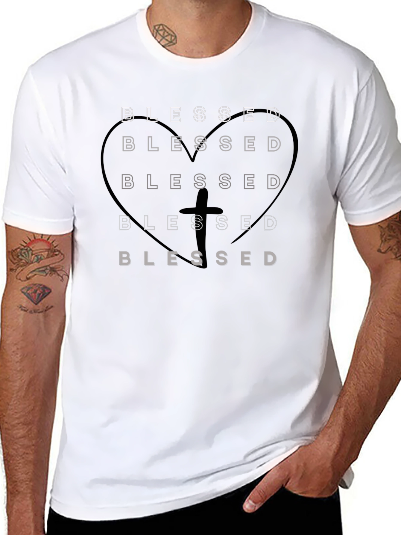 Blessed Heart Cross Graphic Black T-Shirt