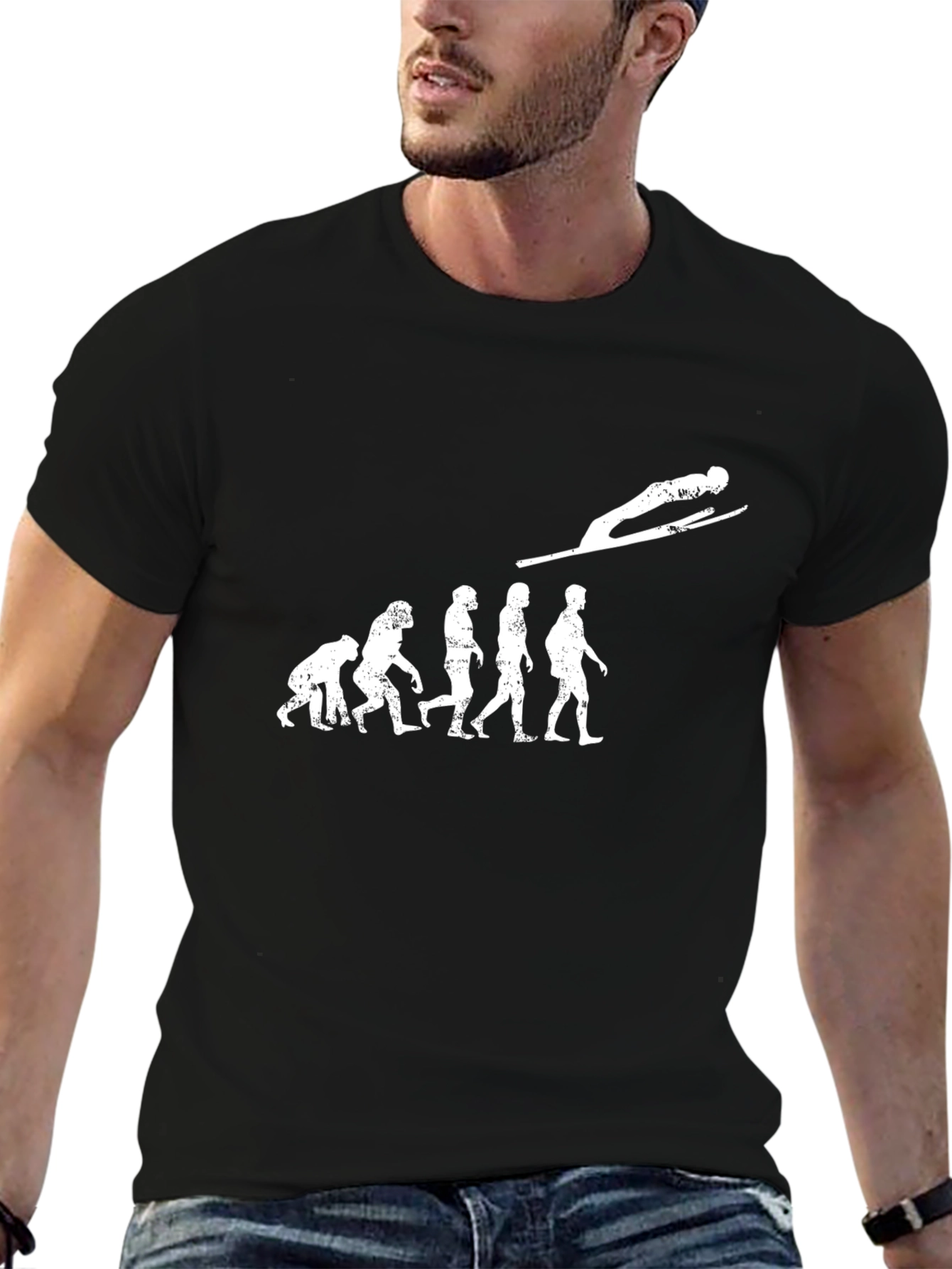 Evolution of Ski Jumping Black T-Shirt