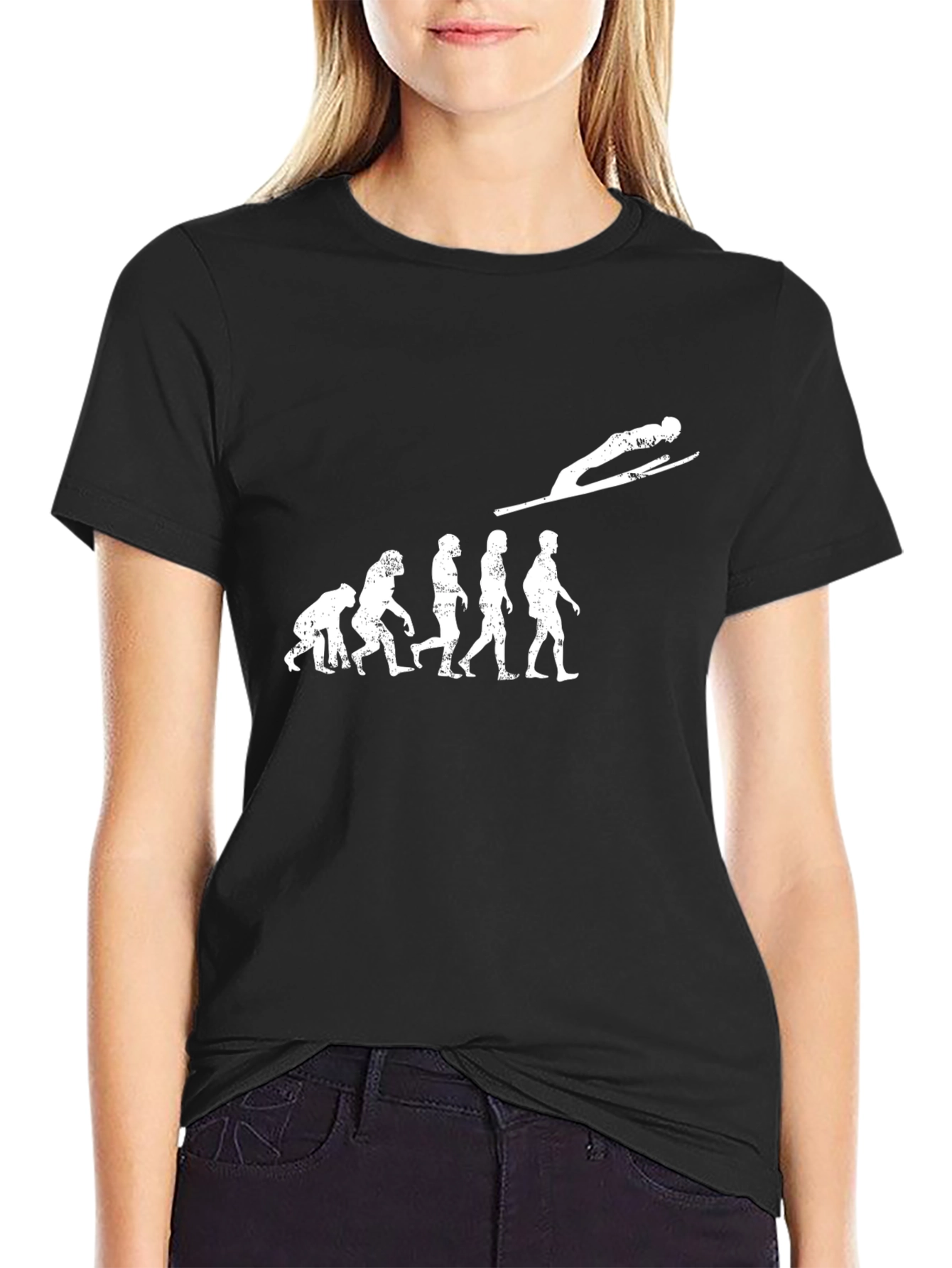 Evolution of Ski Jumping Black T-Shirt