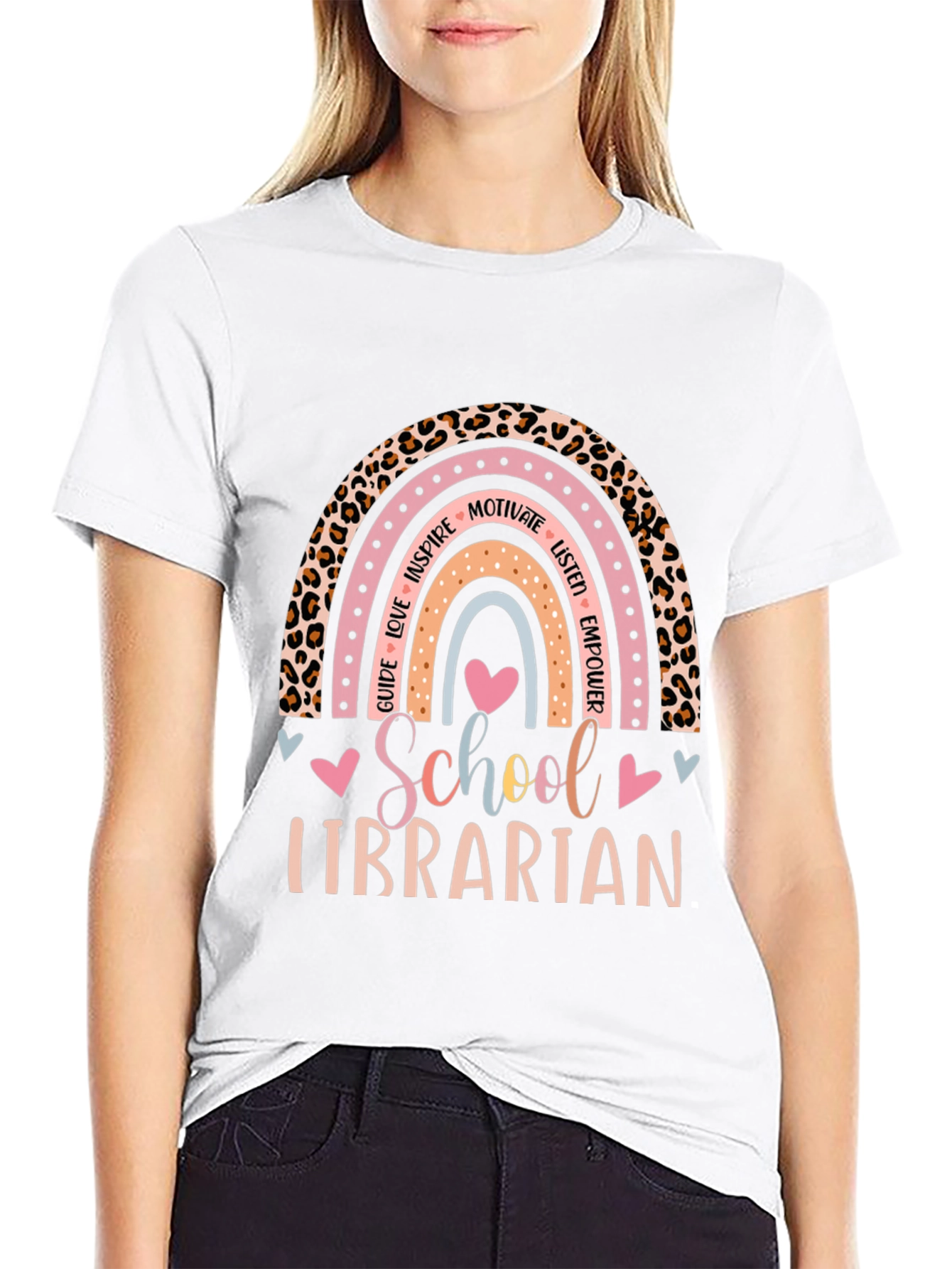 School Librarian Rainbow Leopard Print T-Shirt