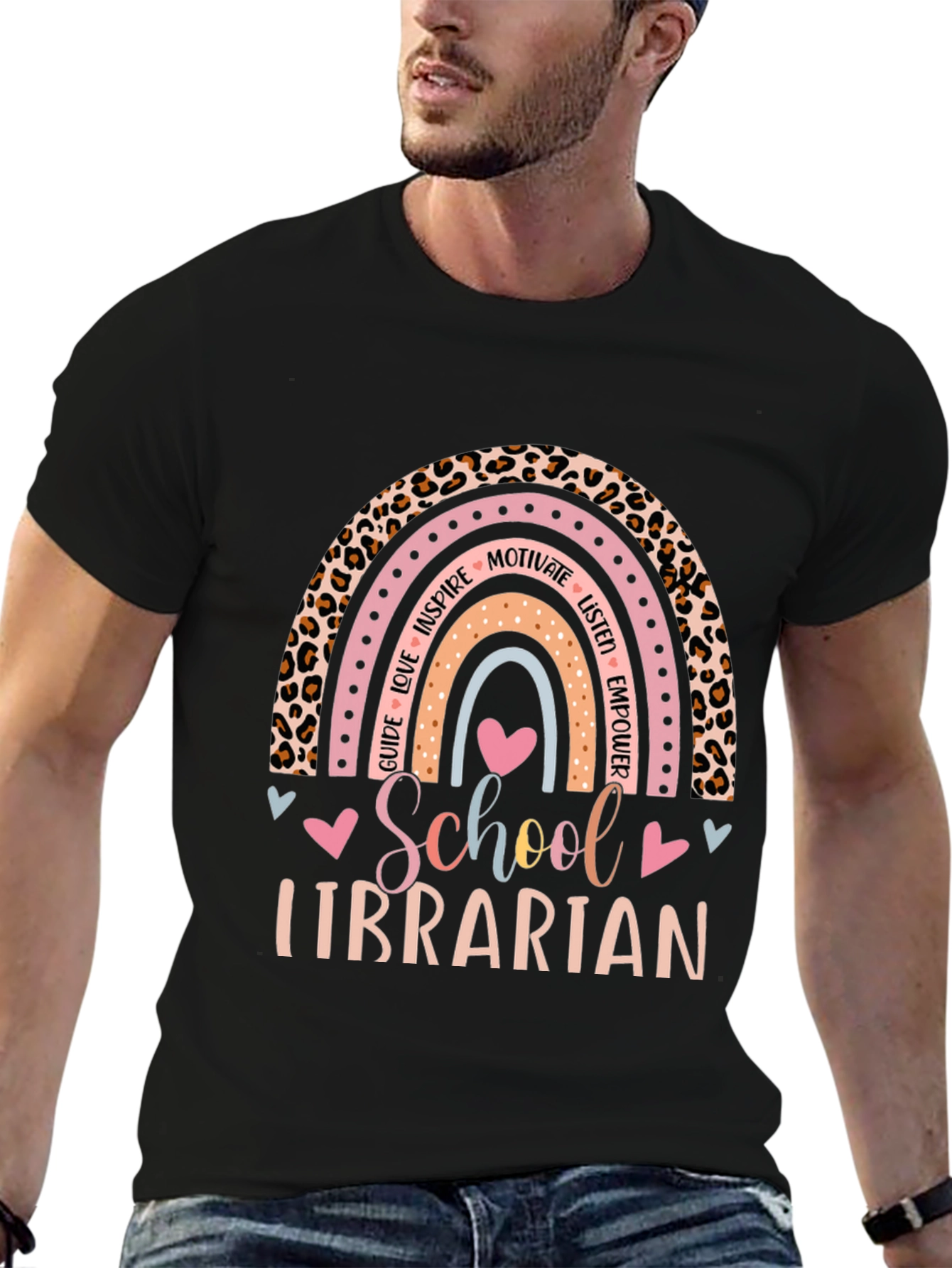 School Librarian Rainbow Leopard Print T-Shirt