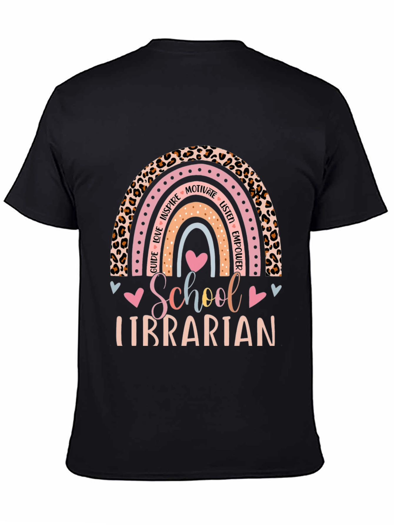 School Librarian Rainbow Leopard Print T-Shirt