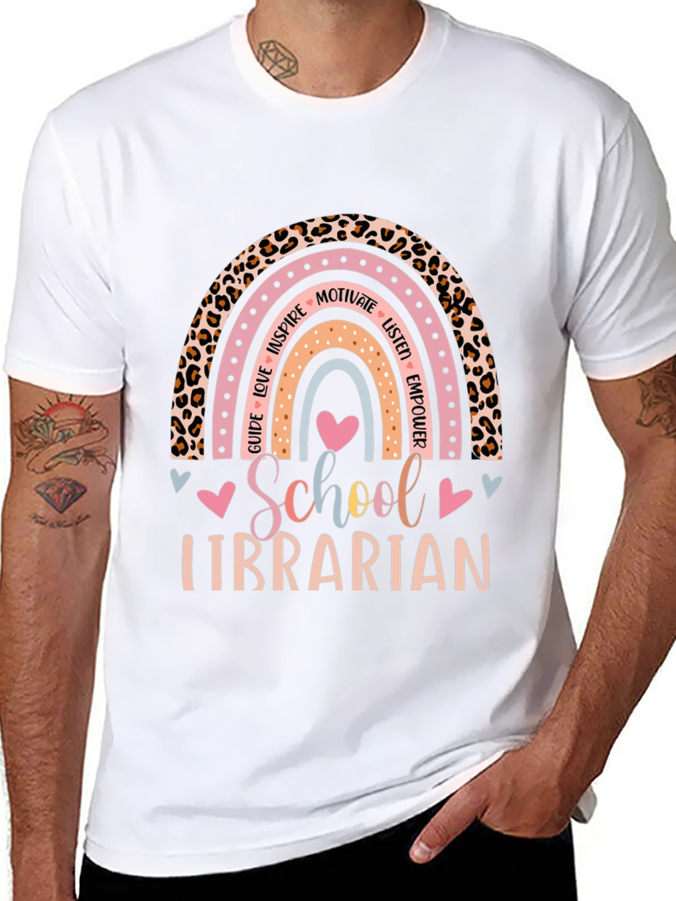 School Librarian Rainbow Leopard Print T-Shirt