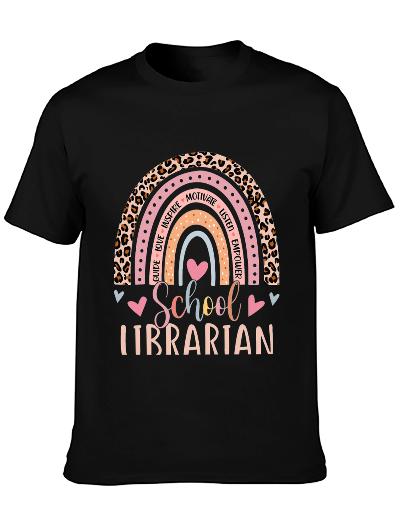 School Librarian Rainbow Leopard Print T-Shirt