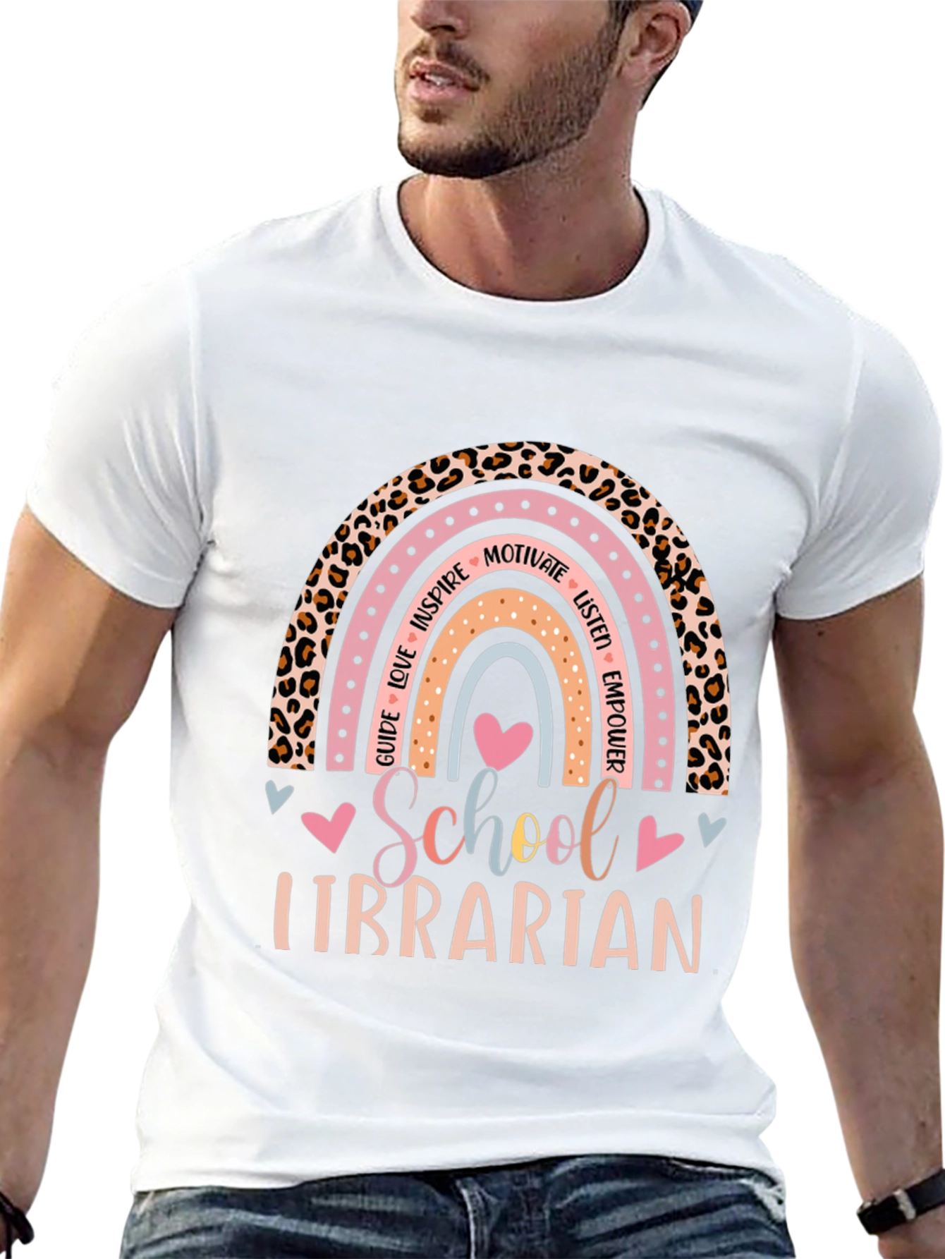 School Librarian Rainbow Leopard Print T-Shirt