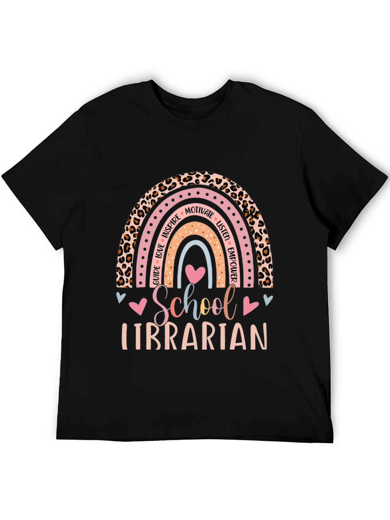 School Librarian Rainbow Leopard Print T-Shirt
