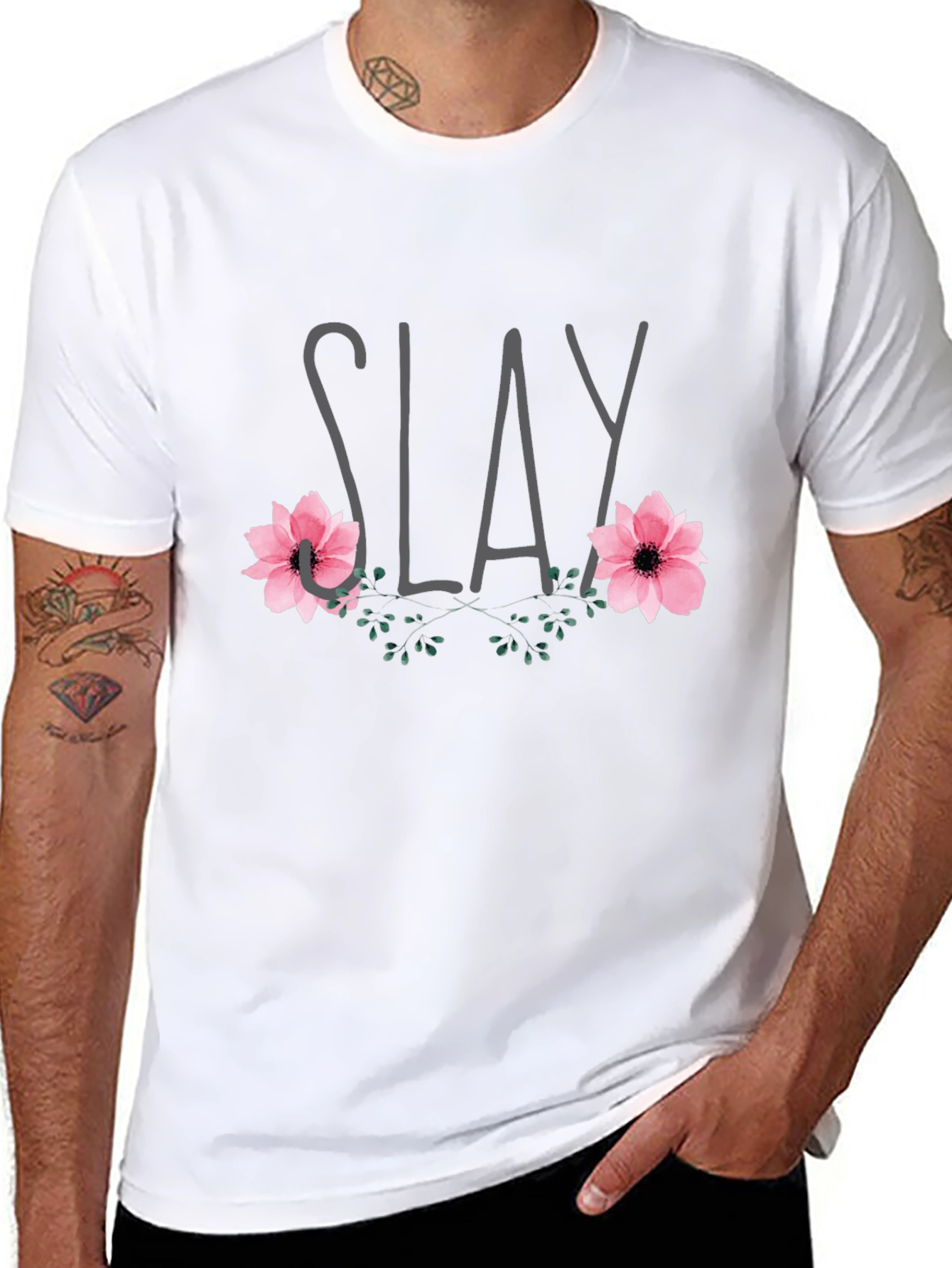 Slay Floral Graphic Tee - Trendy Casual Shirt