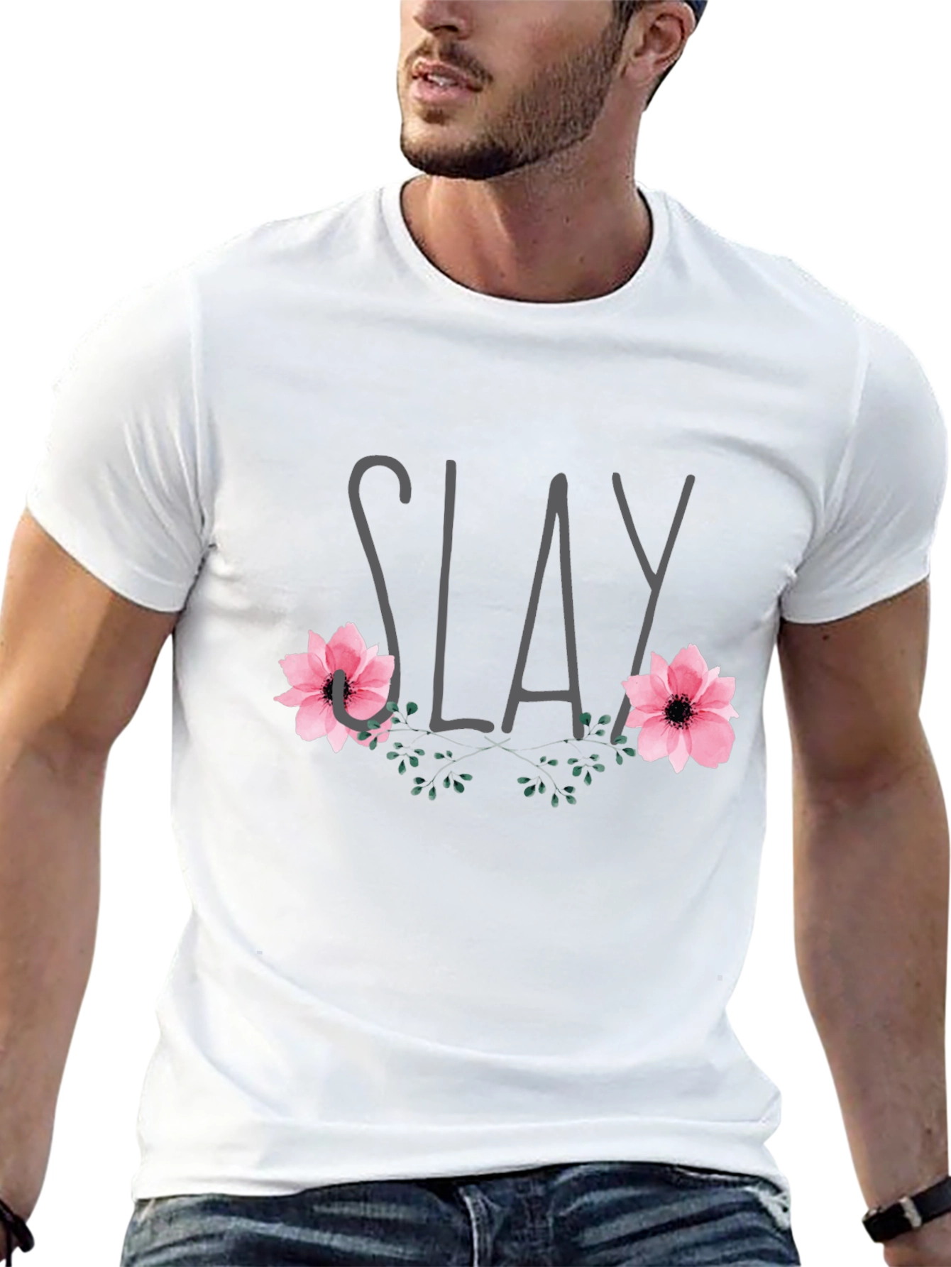 Slay Floral Graphic Tee - Trendy Casual Shirt