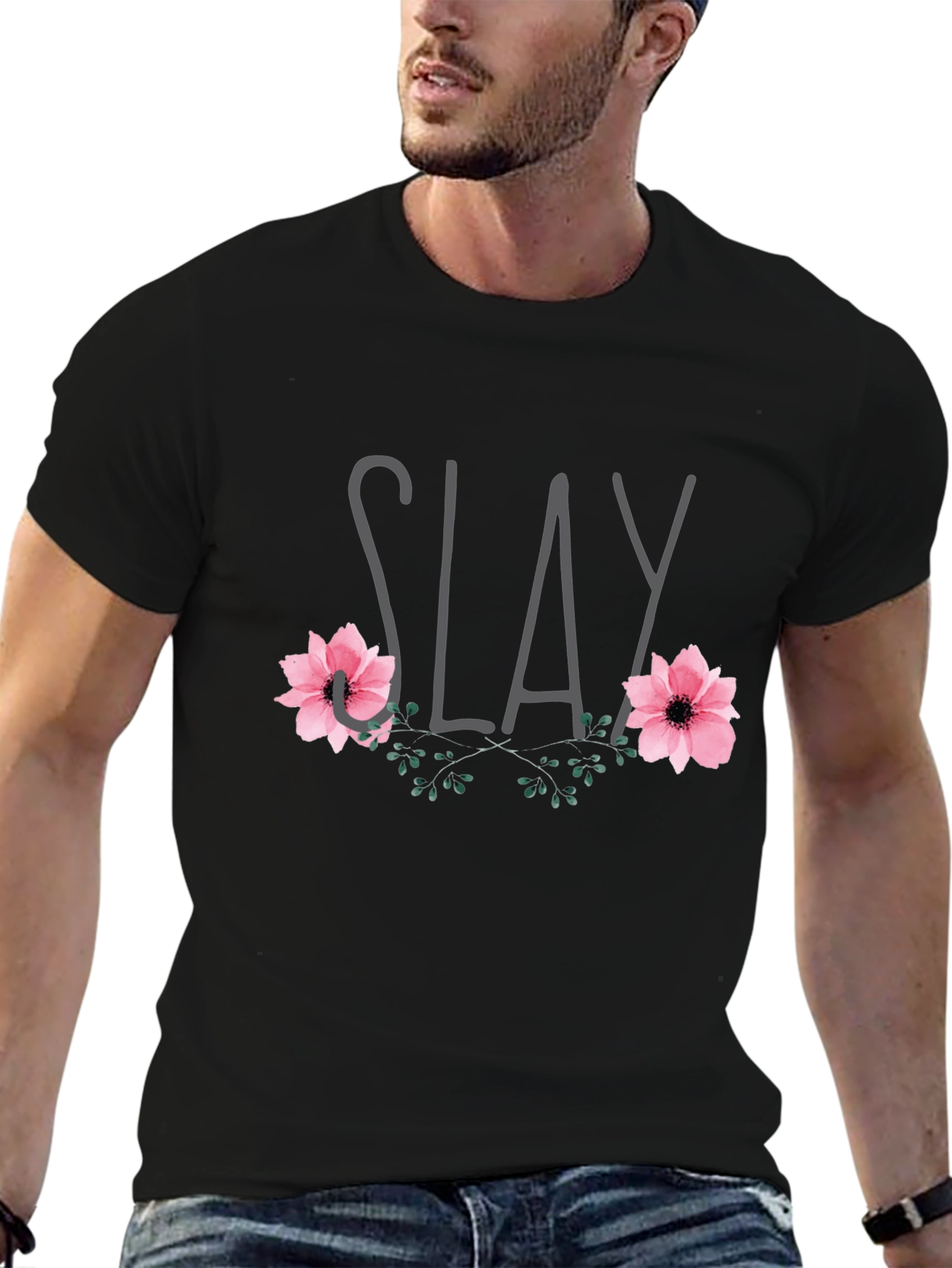Slay Floral Graphic Tee - Trendy Casual Shirt
