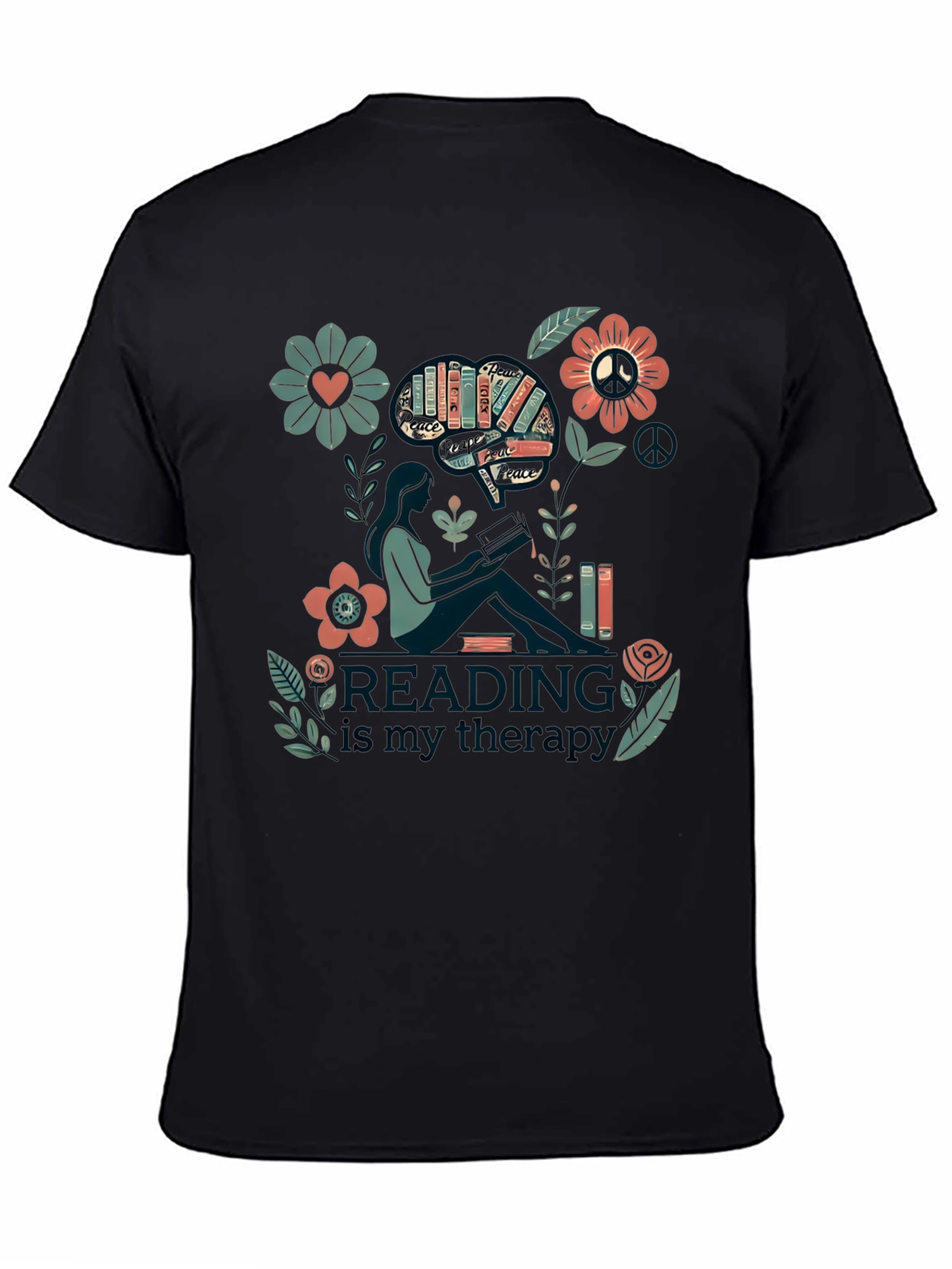 Reading is My Therapy Graphic Tee - Black