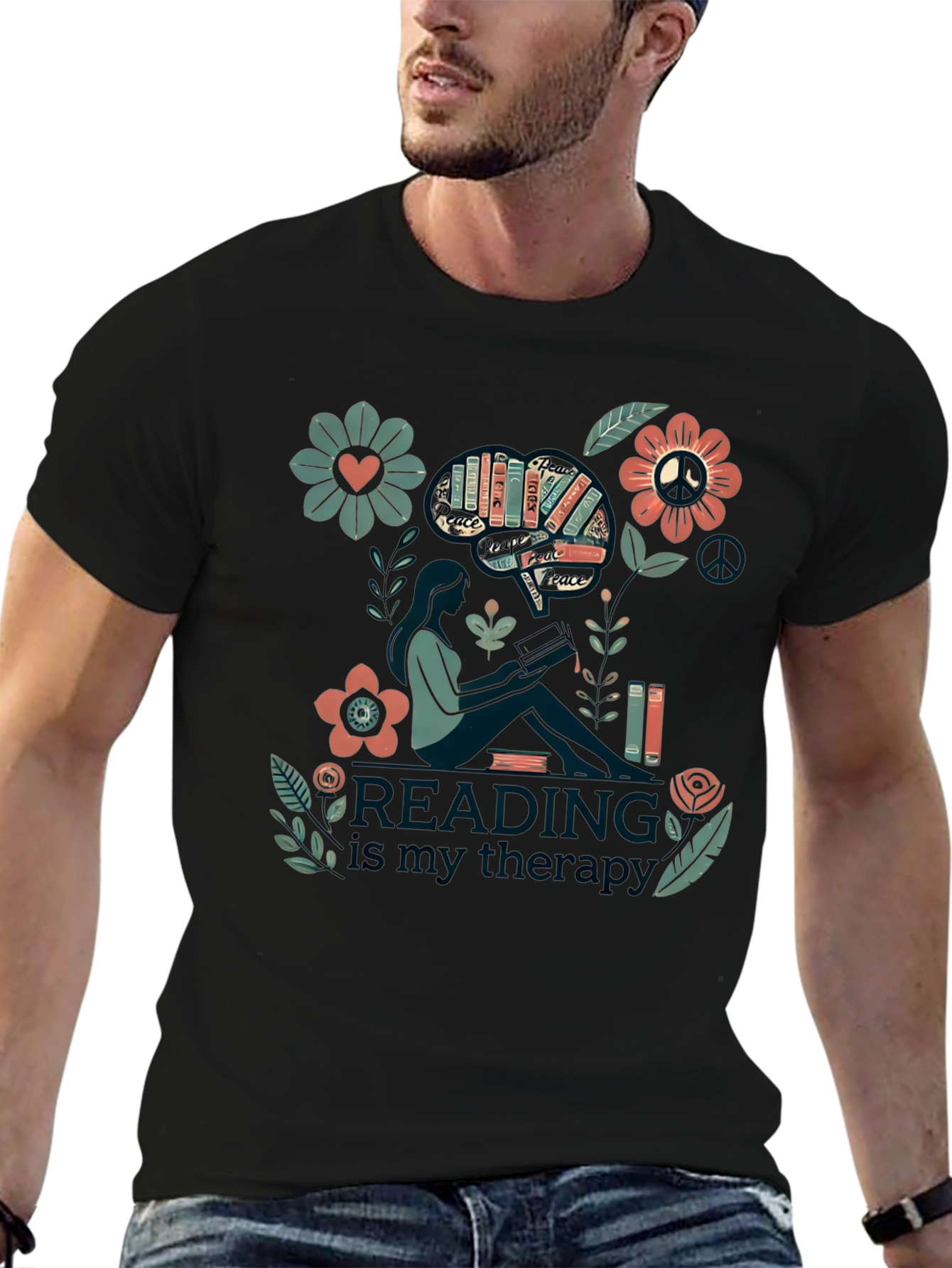 Reading is My Therapy Graphic Tee - Black