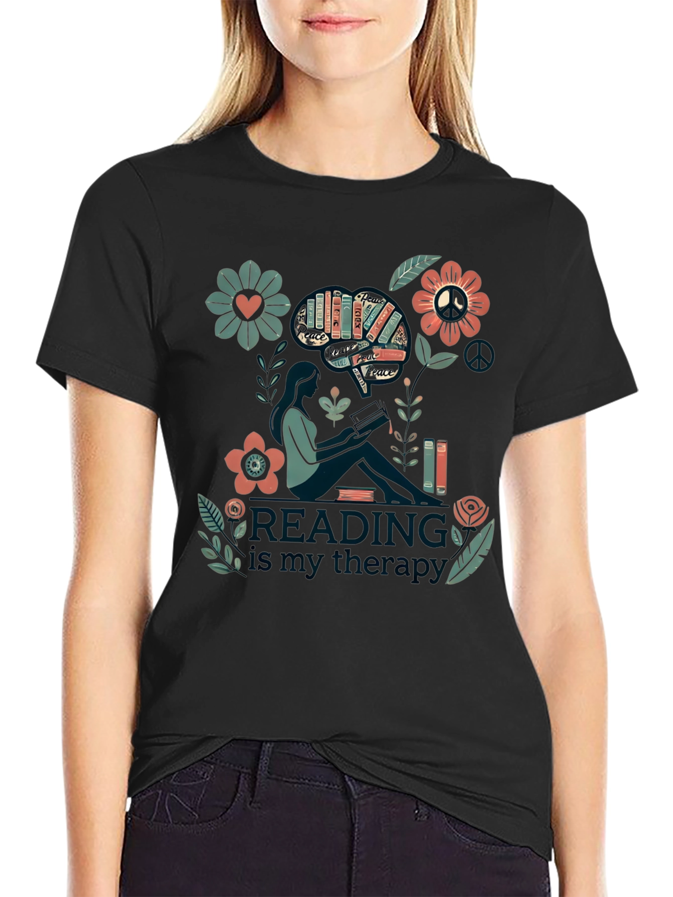 Reading is My Therapy Graphic Tee - Black
