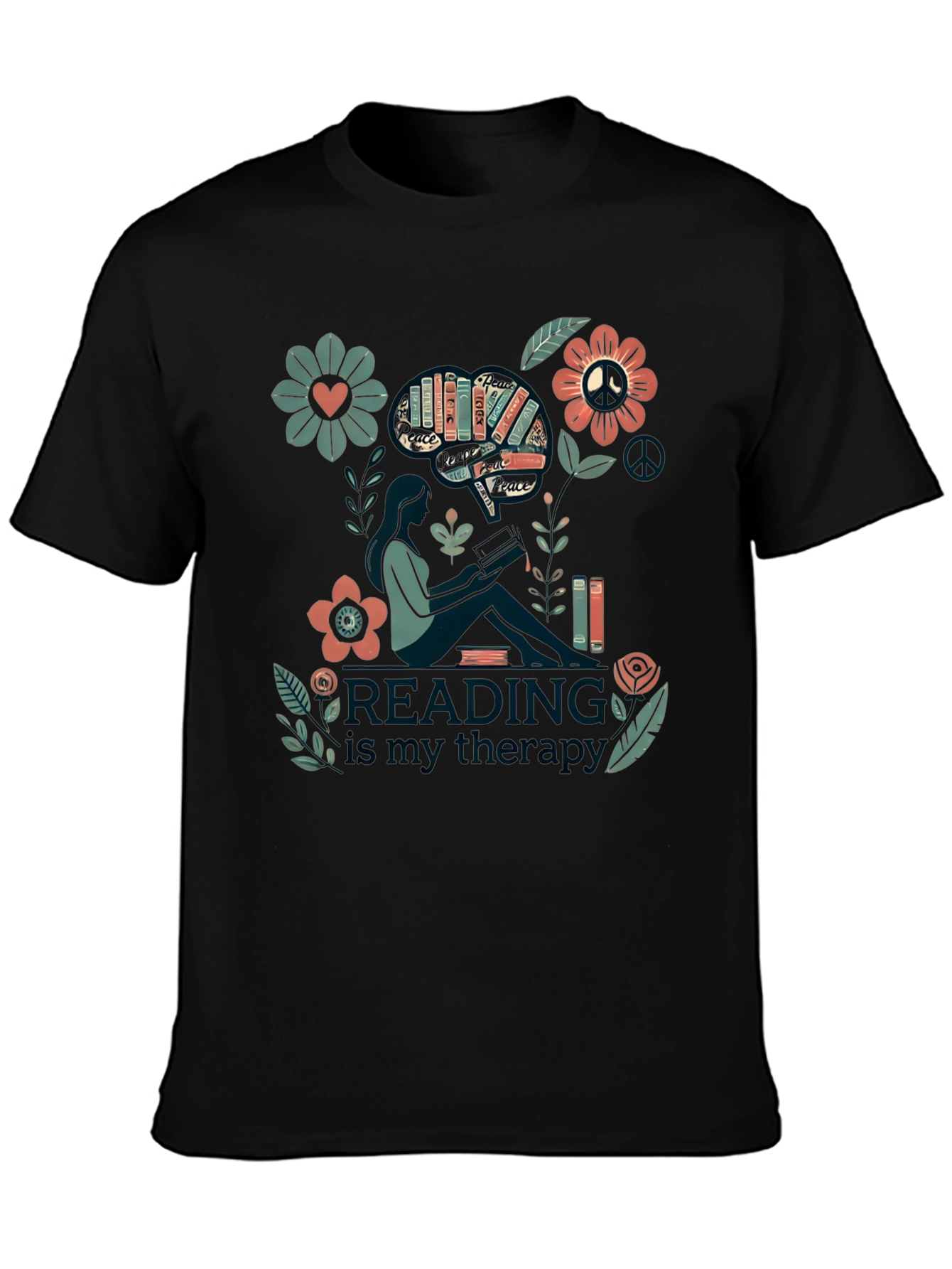 Reading is My Therapy Graphic Tee - Black