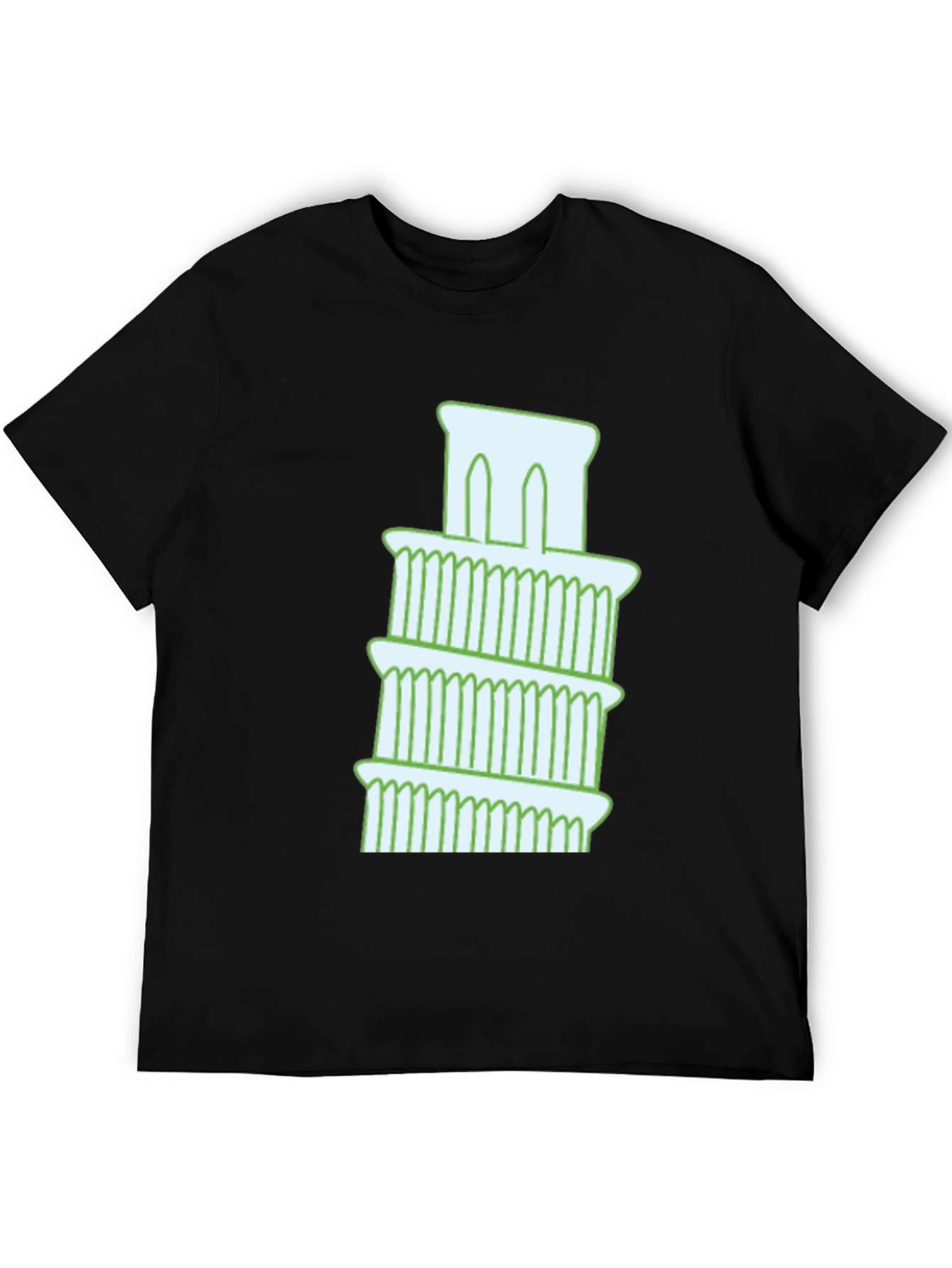Leaning Tower Graphic Tee - Black Cotton T-Shirt