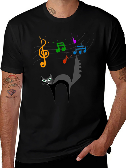 Cat Music T-Shirt - Quirky Black Tee for Cat Lovers