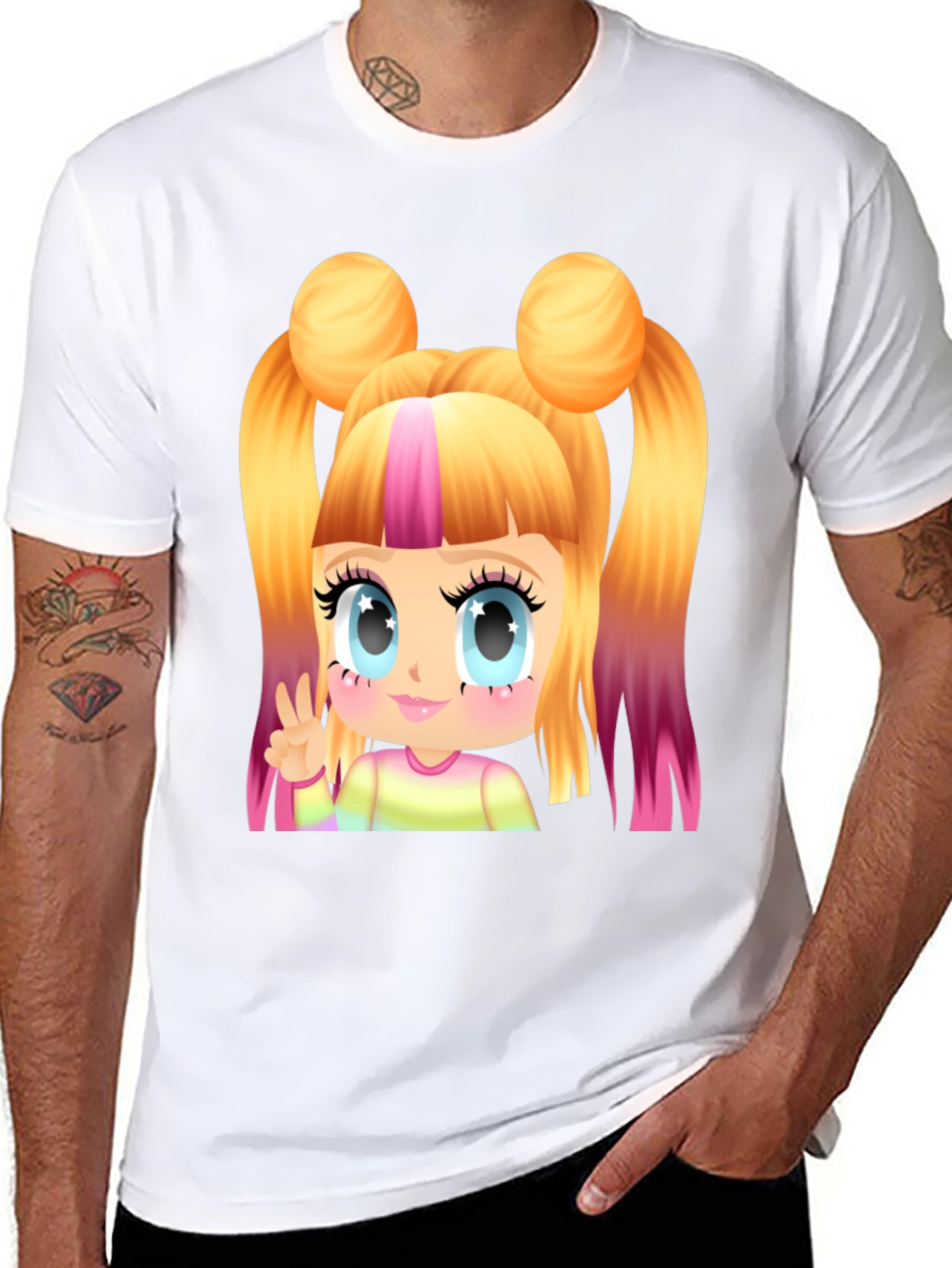 Kawaii Anime Girl Graphic Tee - Black Cotton
