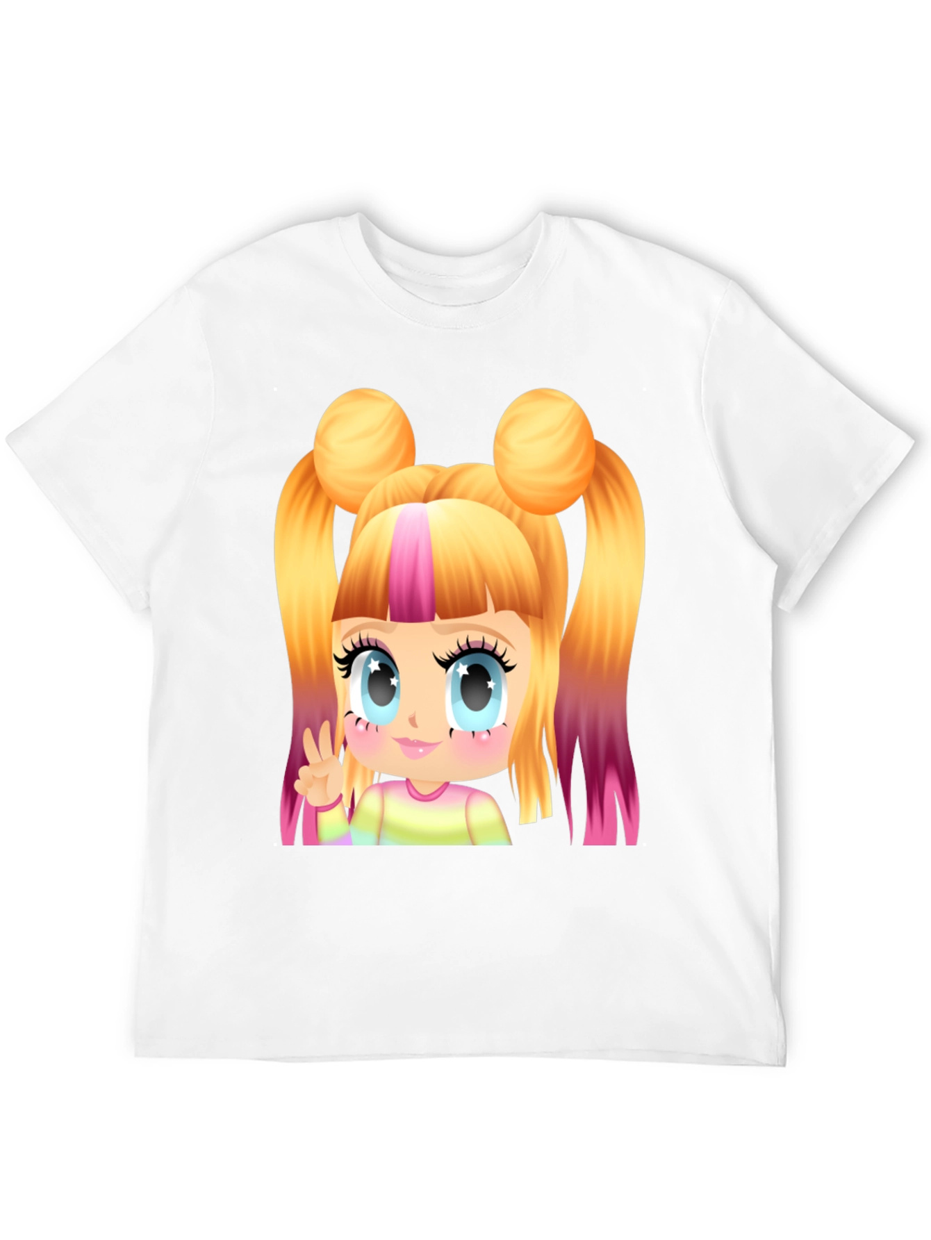 Kawaii Anime Girl Graphic Tee - Black Cotton