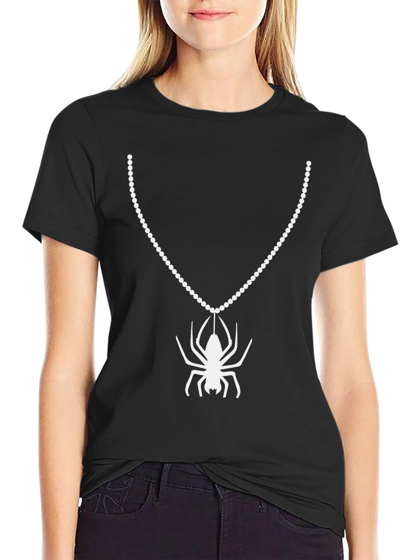 Spider Necklace Graphic T-Shirt - Black Cotton Tee