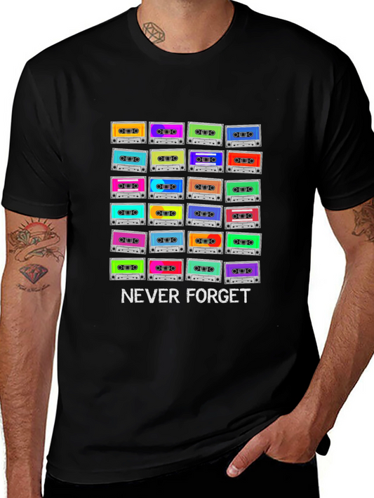 Retro Cassette Tapes Never Forget Black T-Shirt