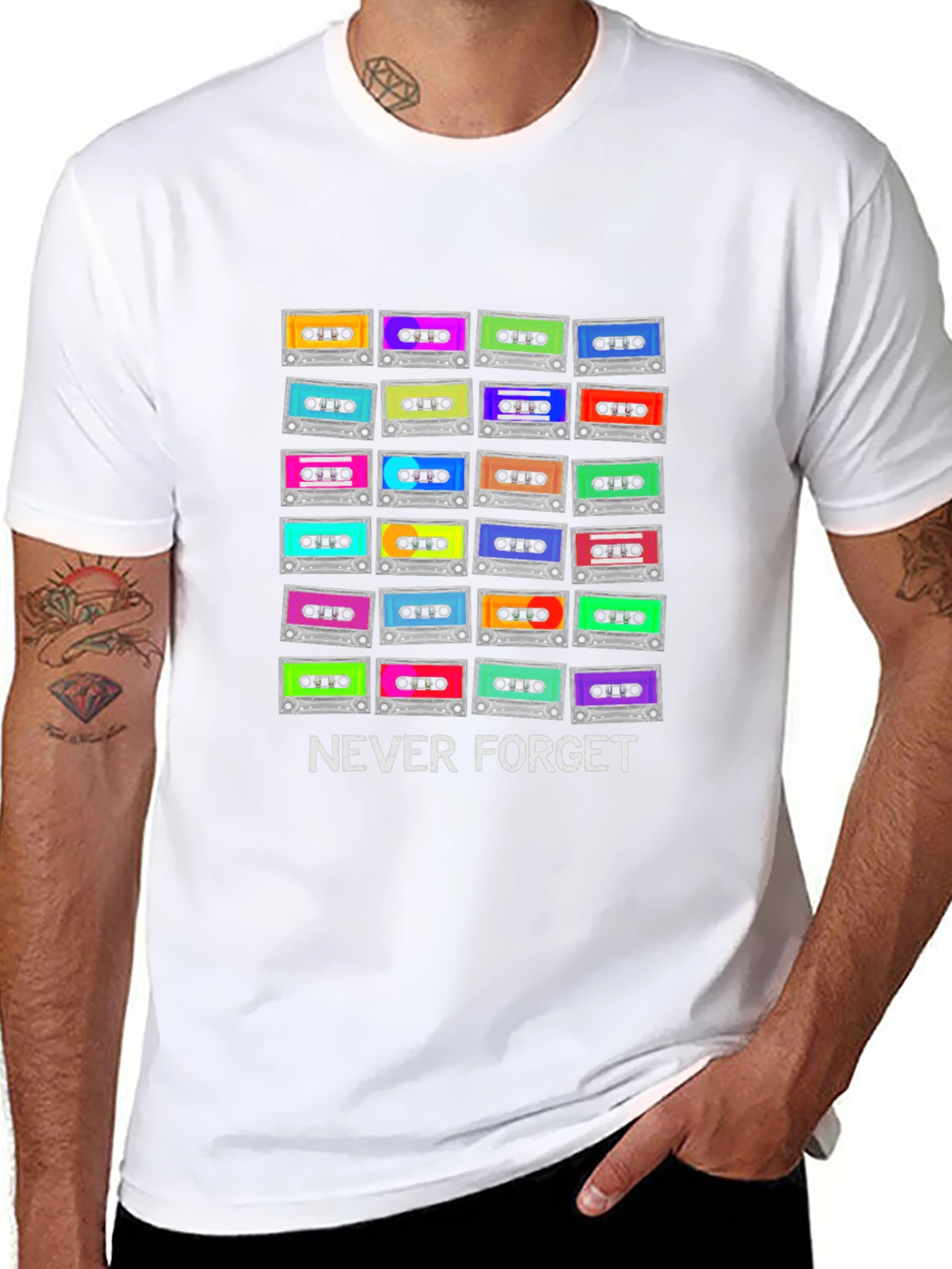 Retro Cassette Tapes Never Forget Black T-Shirt