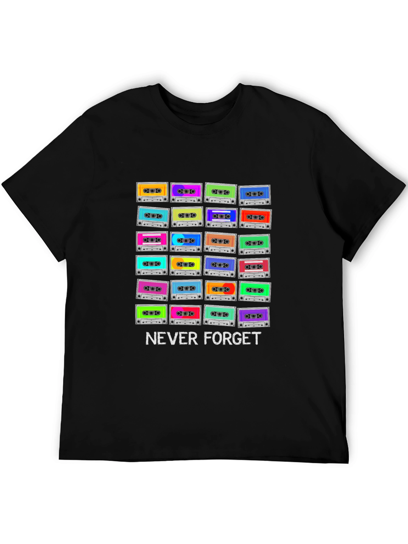 Retro Cassette Tapes Never Forget Black T-Shirt