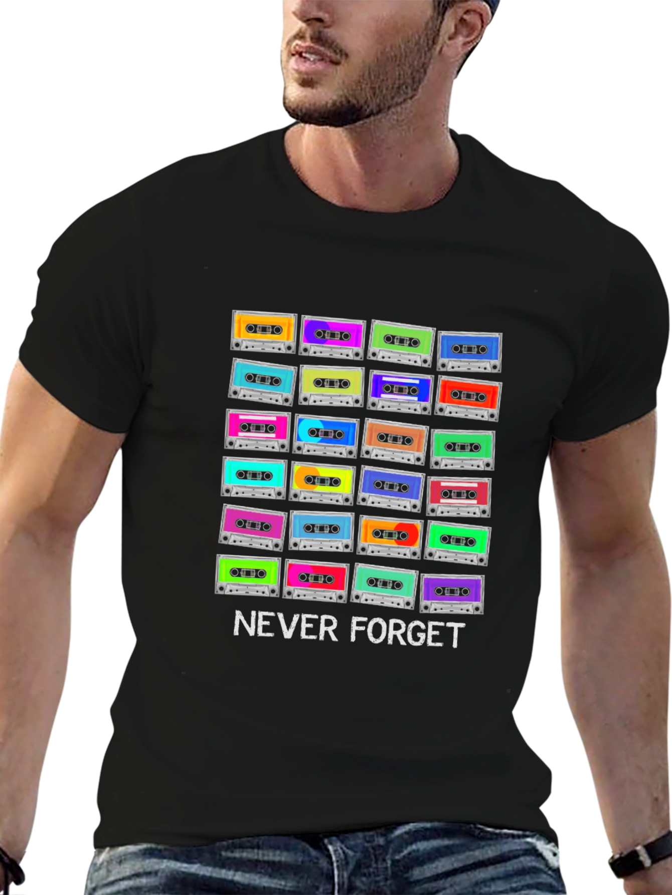 Retro Cassette Tapes Never Forget Black T-Shirt
