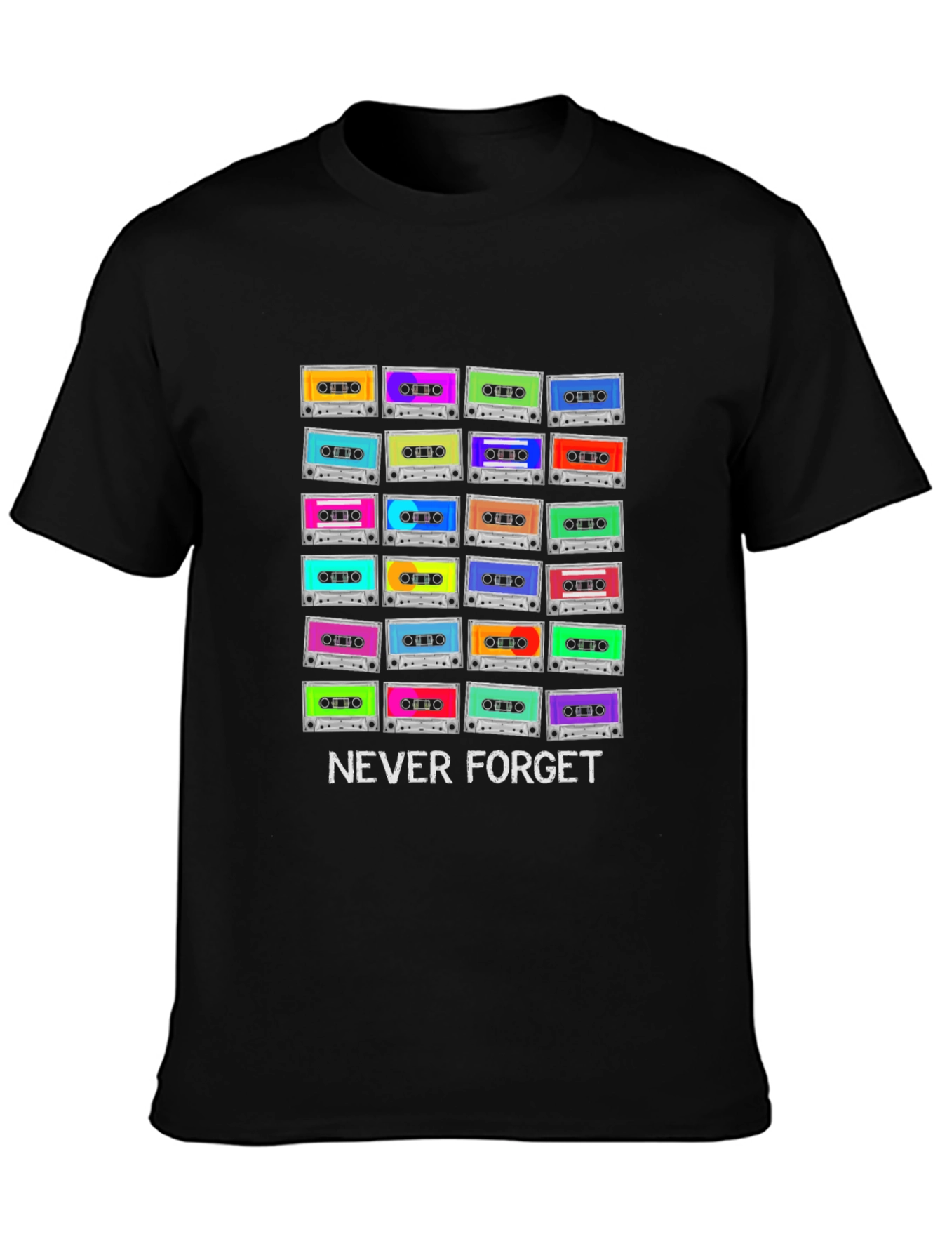 Retro Cassette Tapes Never Forget Black T-Shirt
