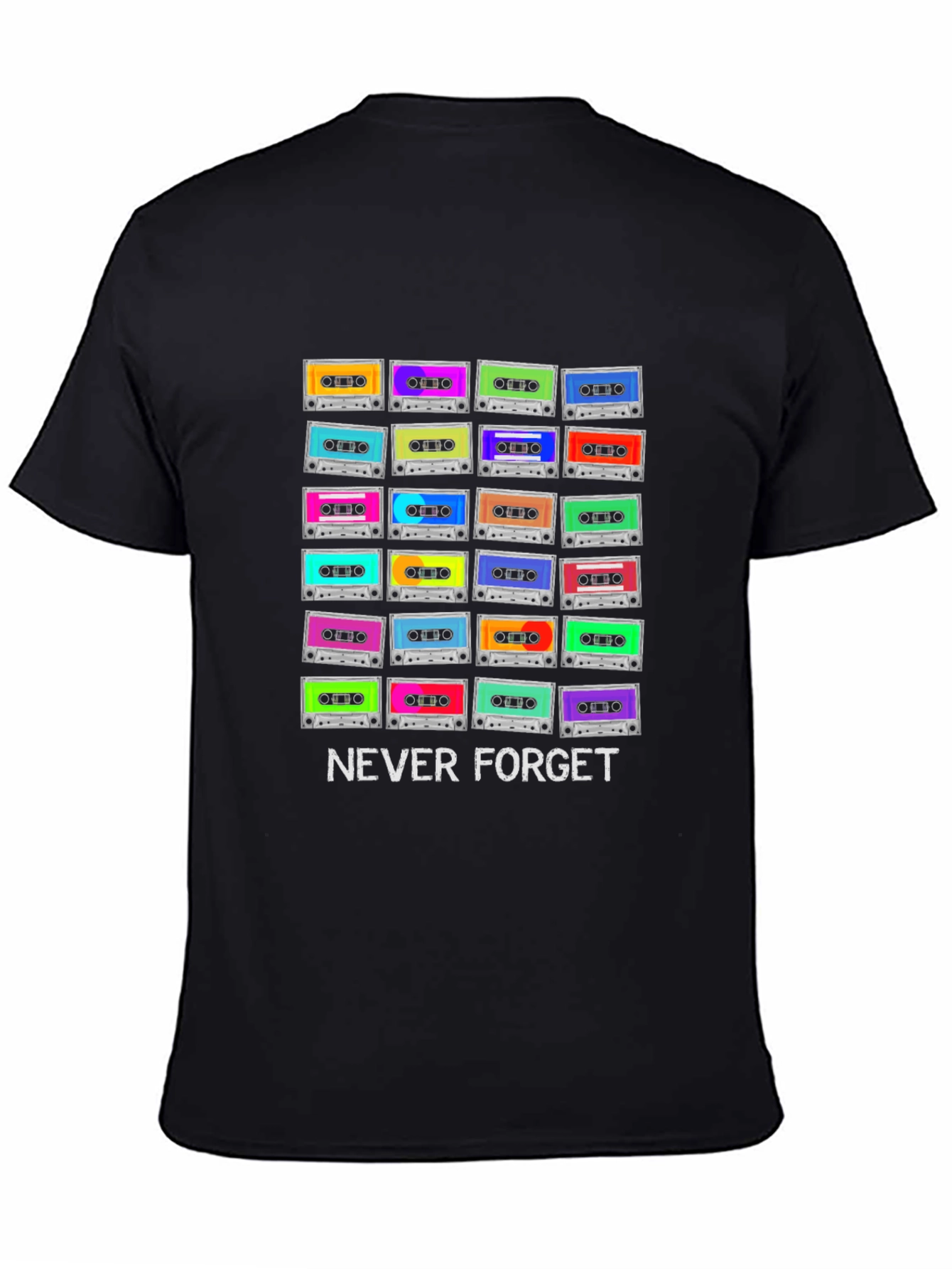 Retro Cassette Tapes Never Forget Black T-Shirt