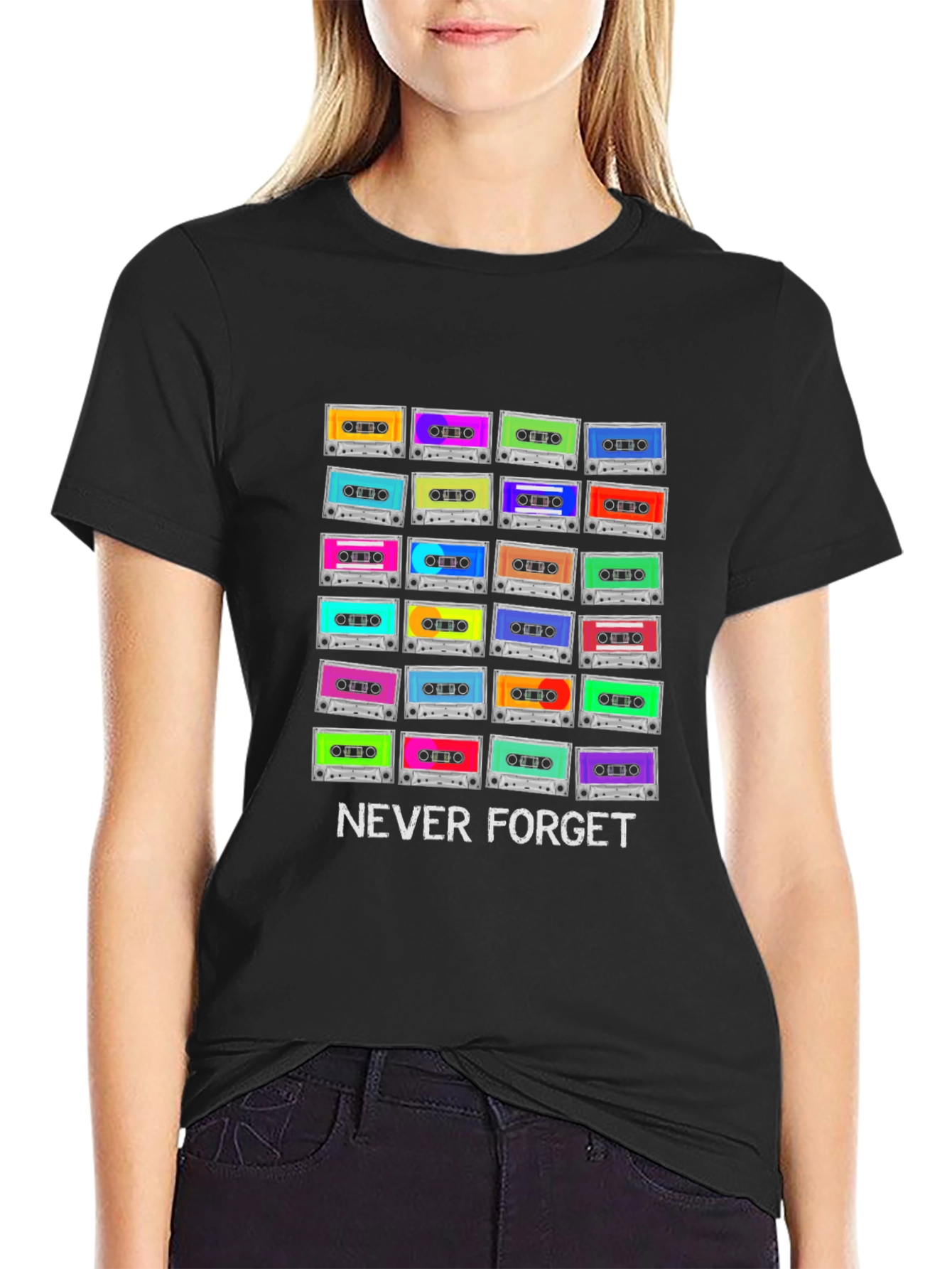 Retro Cassette Tapes Never Forget Black T-Shirt