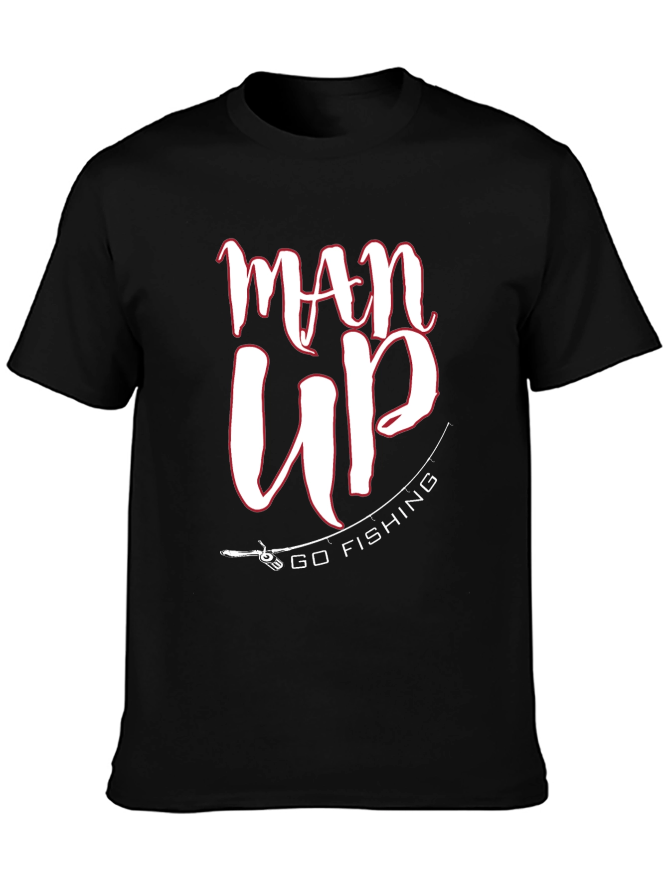 Man Up Go Fishing Black Graphic Tee