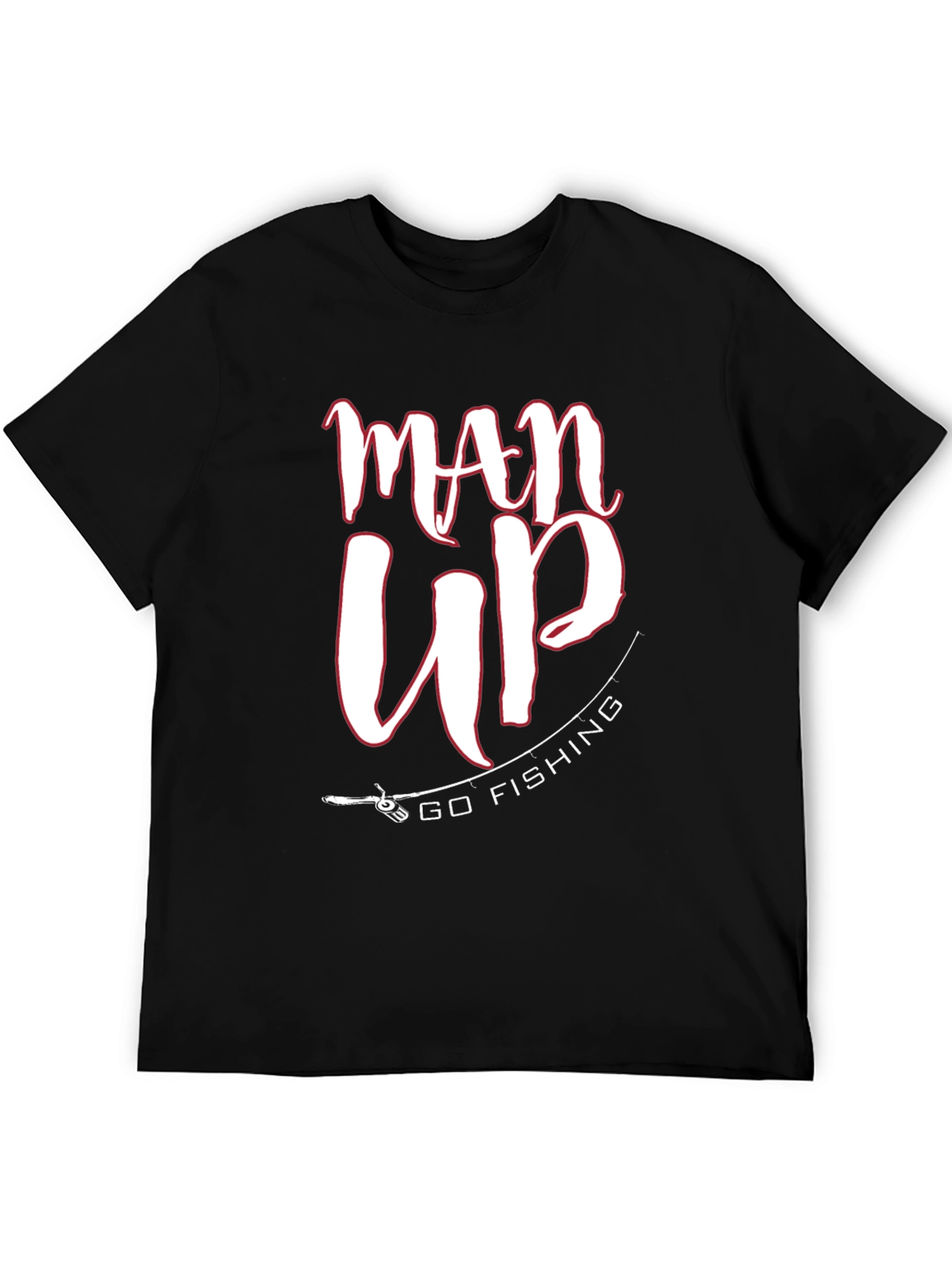 Man Up Go Fishing Black Graphic Tee