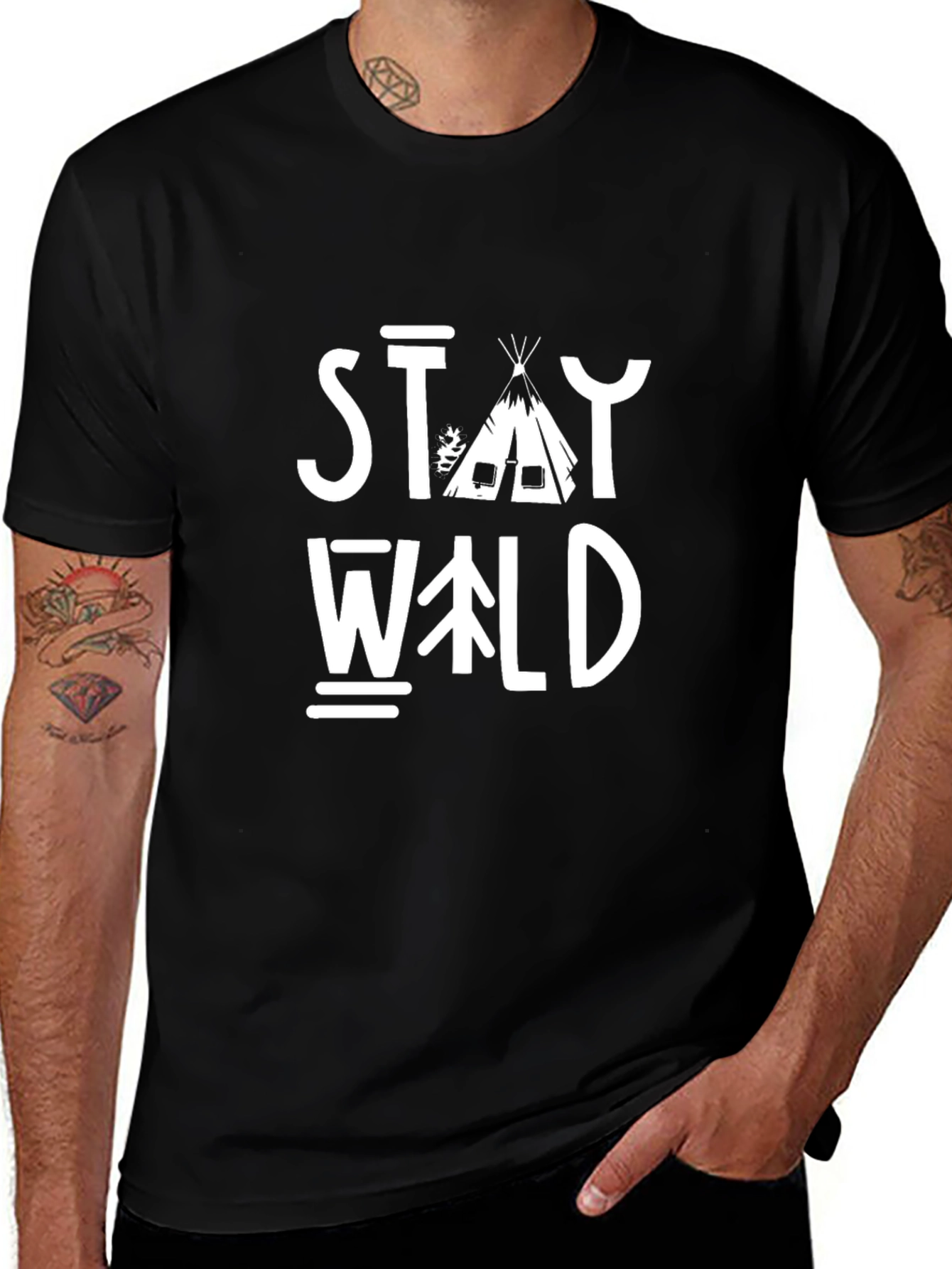Stay Wild Graphic Tee - Black Cotton T-Shirt