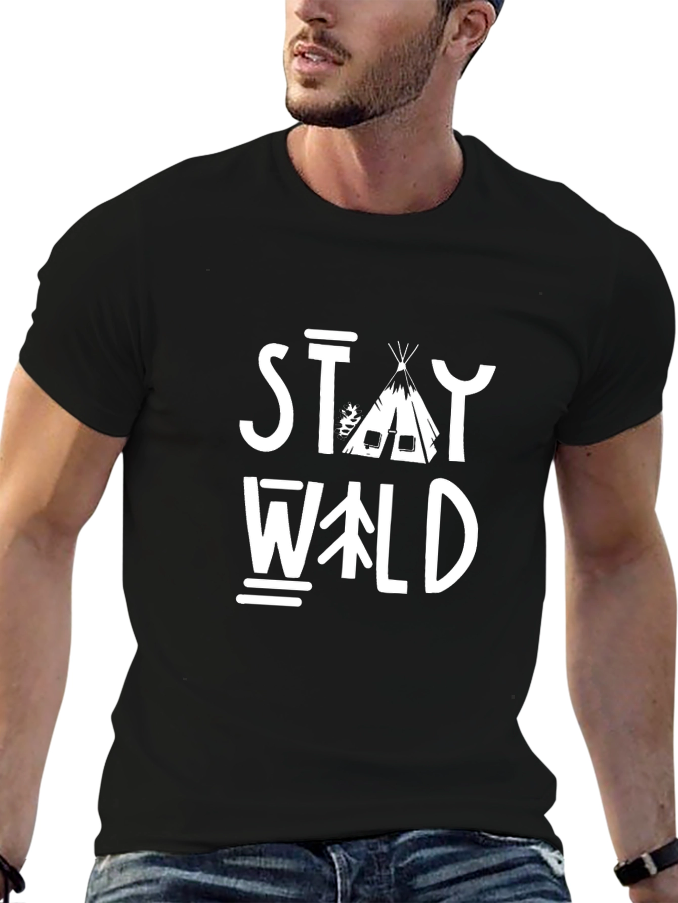 Stay Wild Graphic Tee - Black Cotton T-Shirt