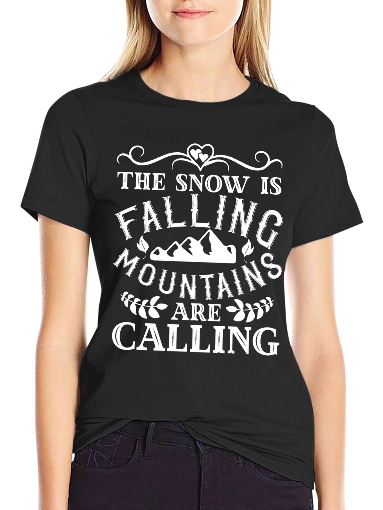 Snowy Mountains Calling Black T-Shirt