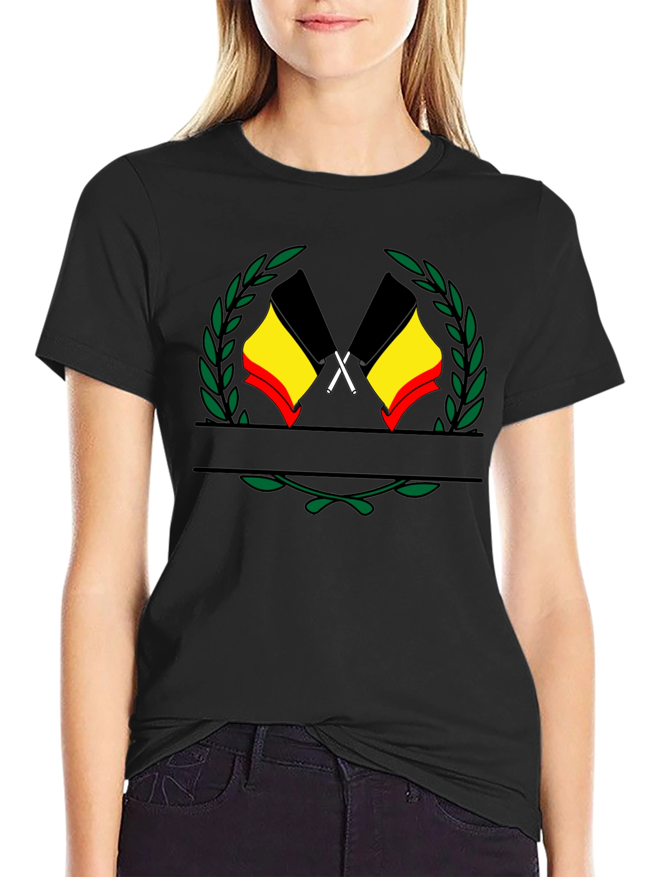 Belgium Flag Emblem Black T-Shirt