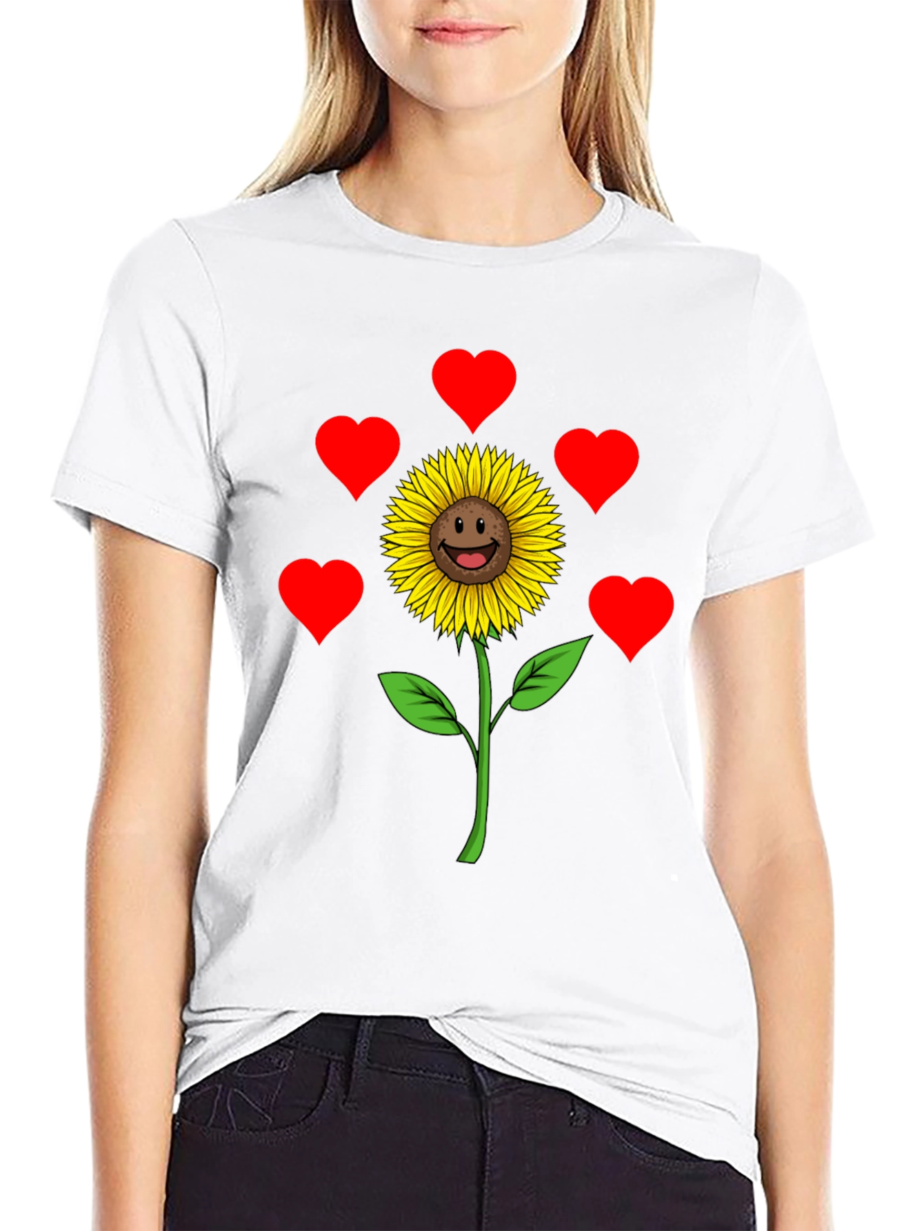 Sunflower Heart Graphic Tee - Black Casual Shirt