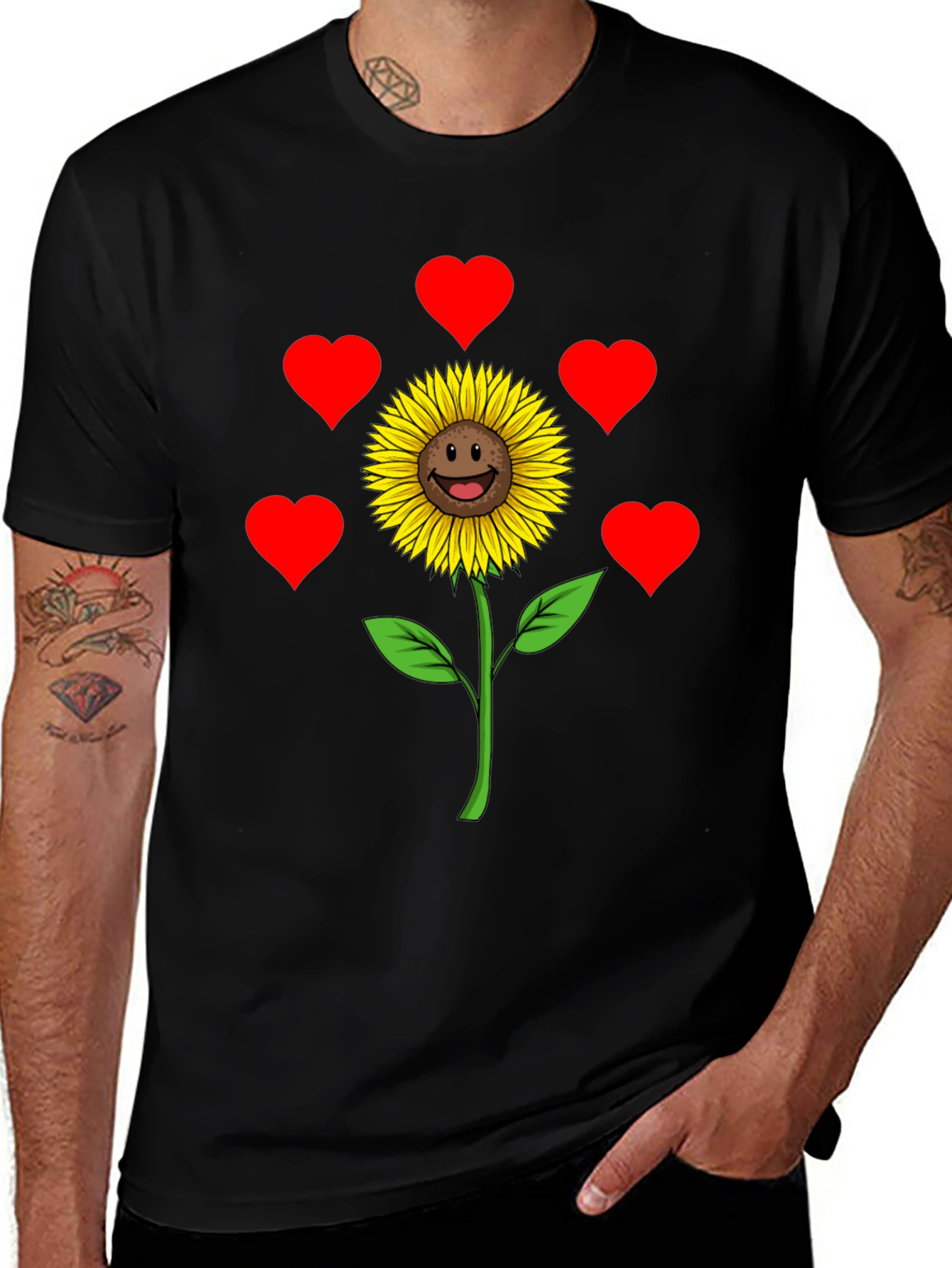 Sunflower Heart Graphic Tee - Black Casual Shirt