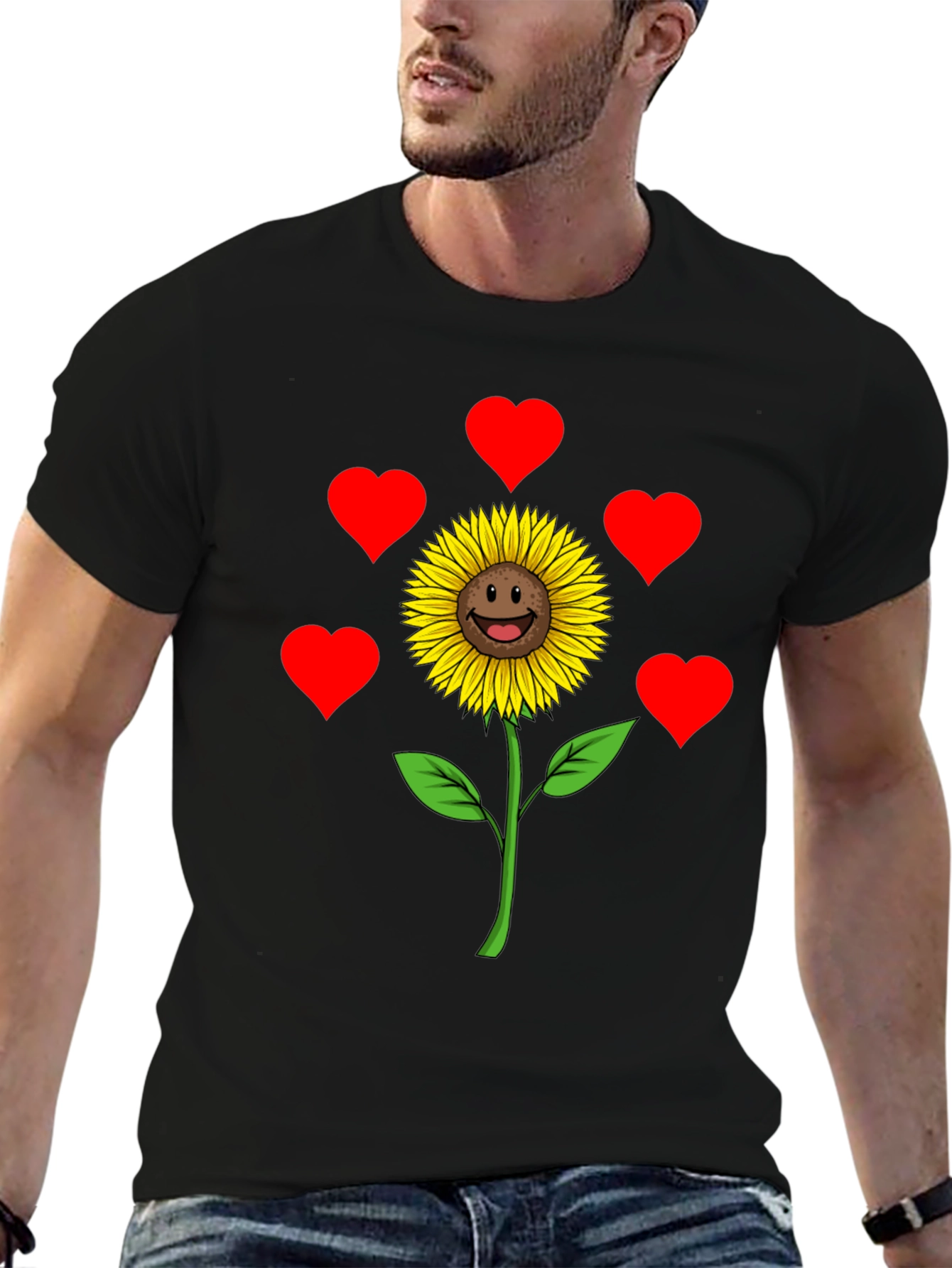 Sunflower Heart Graphic Tee - Black Casual Shirt